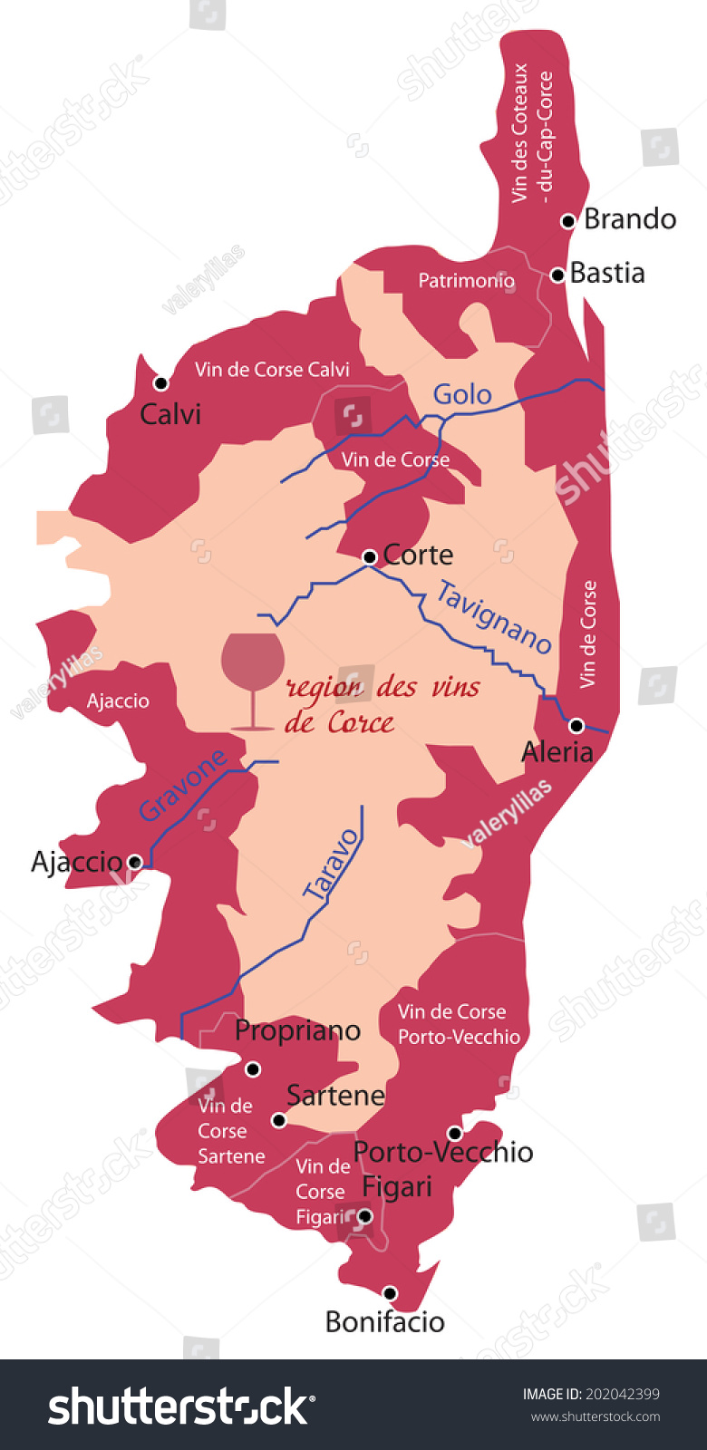 Map Wine Region Of Corsica - Royalty Free Stock Vector 202042399 