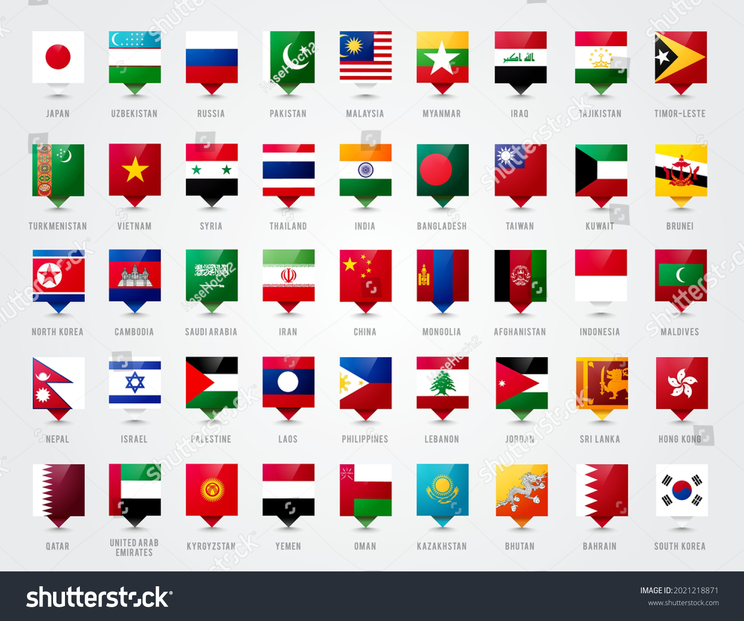 Vector Illustration Asia Flag Pin Set - Royalty Free Stock Vector ...