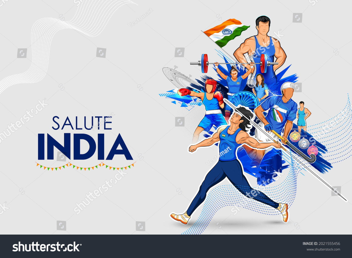 illustration of Indian sportsperson from different field  victory in championship on tricolor India background #2021555456