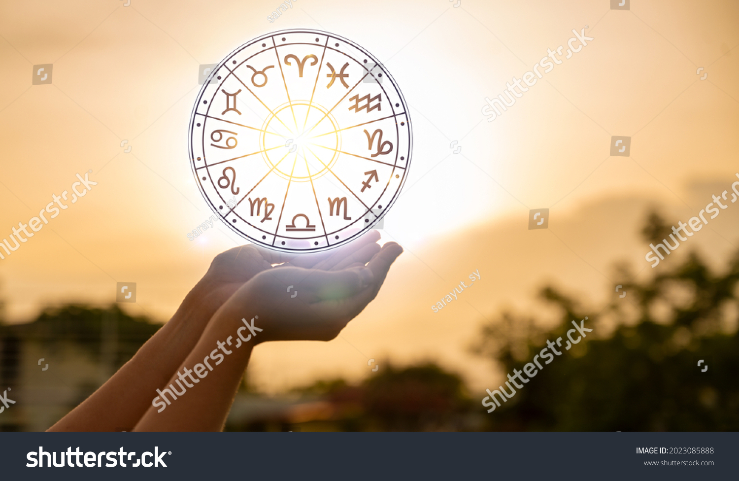 Zodiac signs inside of horoscope circle astrology and horoscopes concept #2023085888