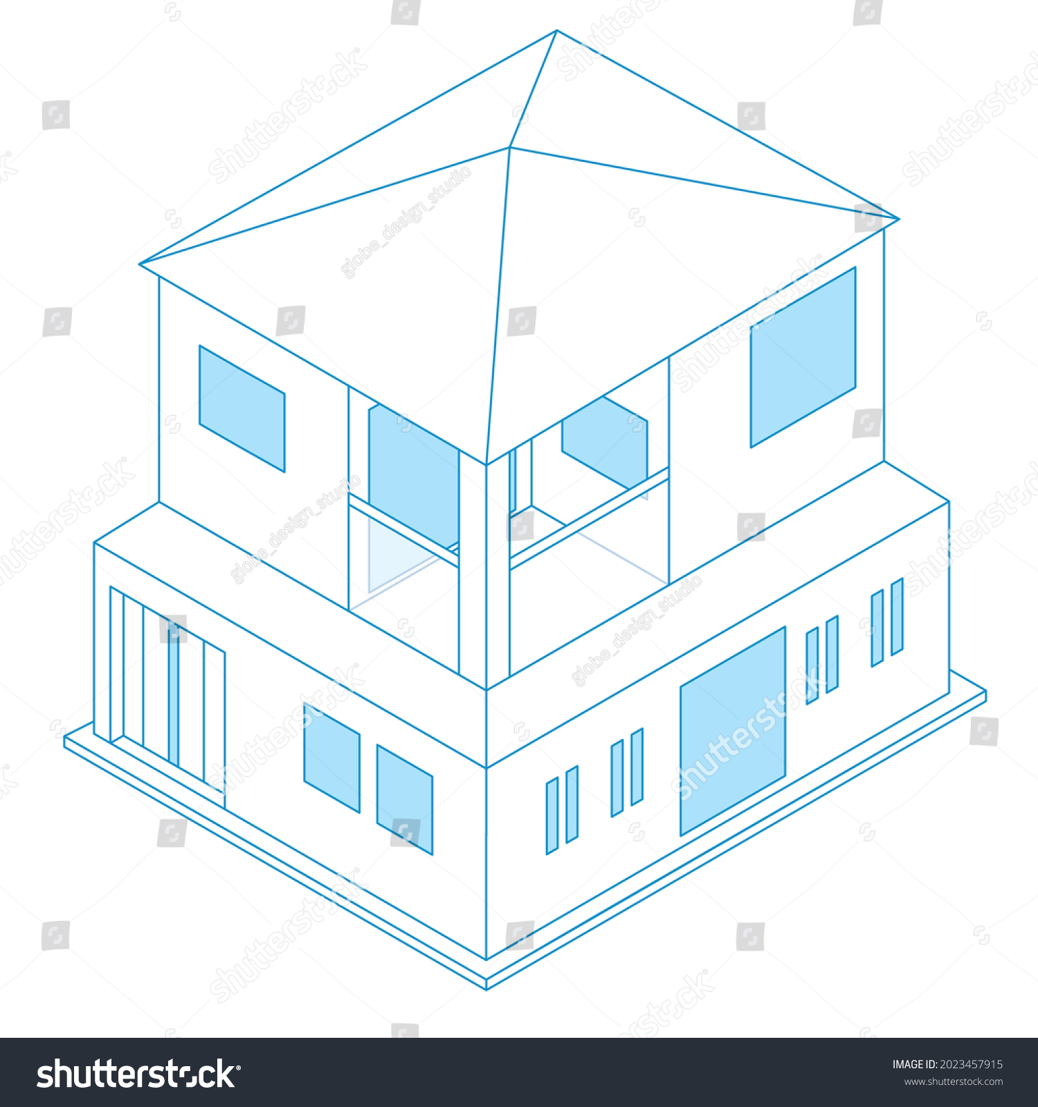 Illustration line drawing of a detached house. - Royalty Free Stock ...