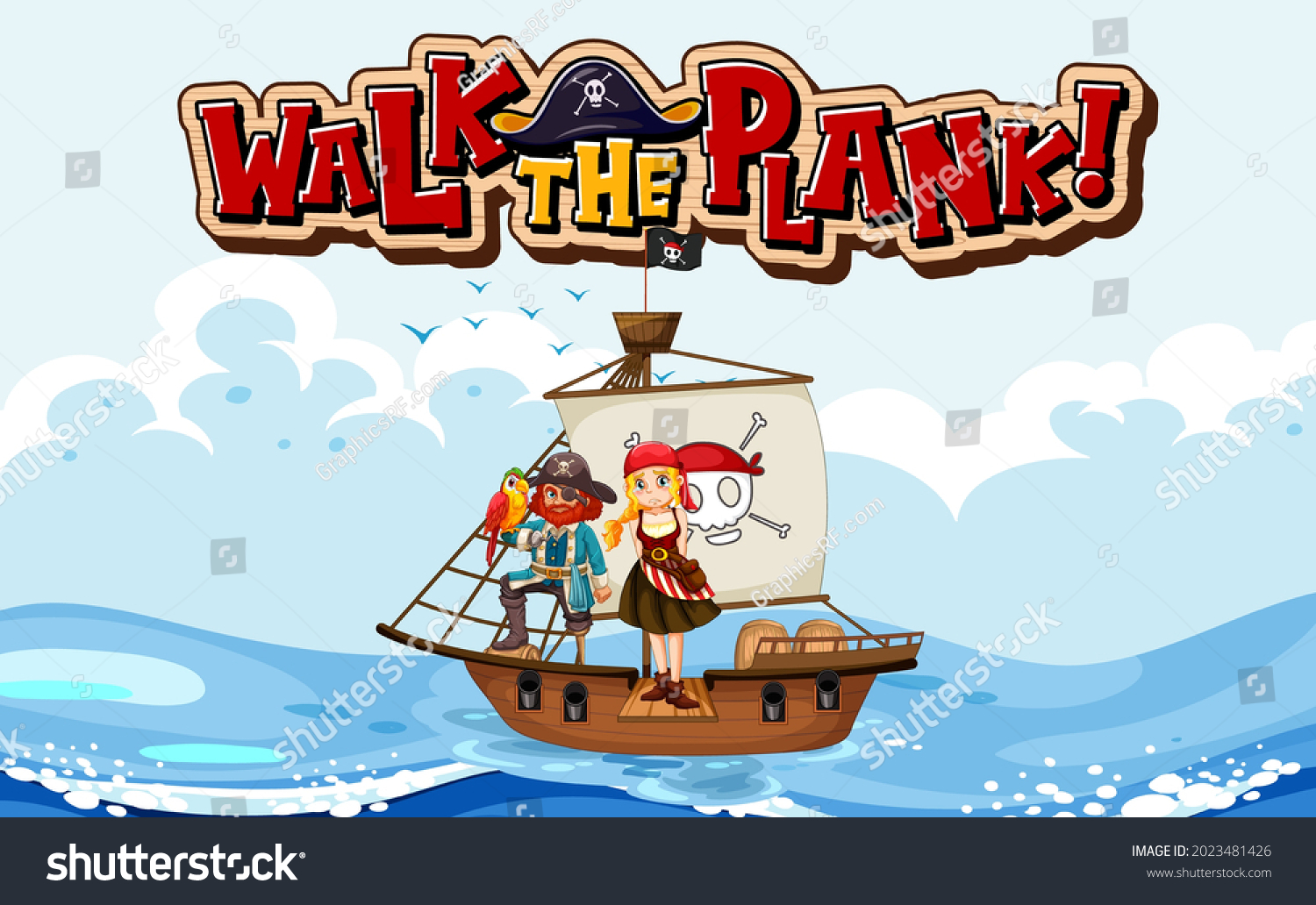 Walk the plank font banner with a pirate - Royalty Free Stock Vector ...