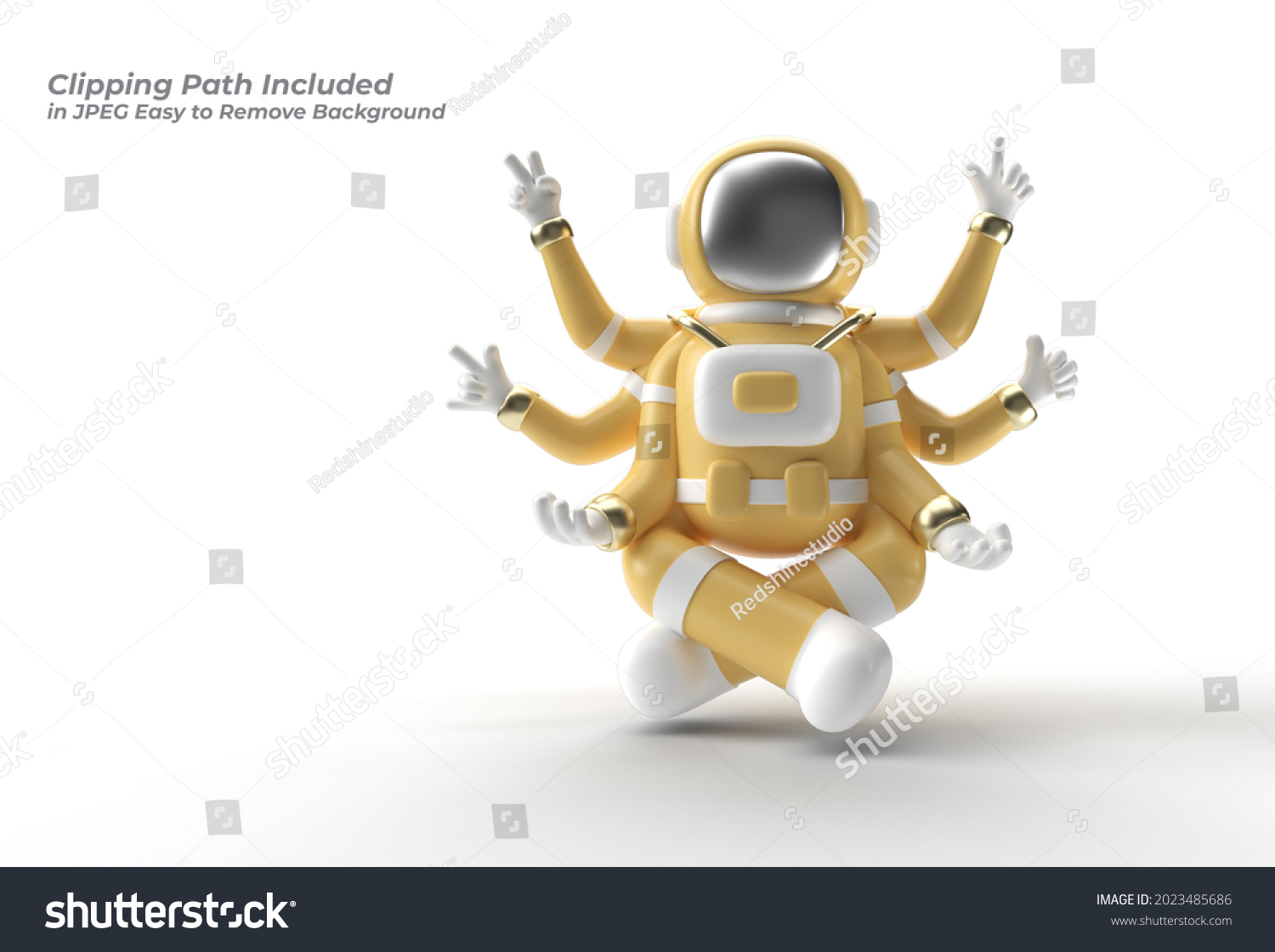3d Render Spaceman Astronaut Yoga Gestures Pen Tool Created Clipping Path Included in JPEG Easy to Composite. #2023485686