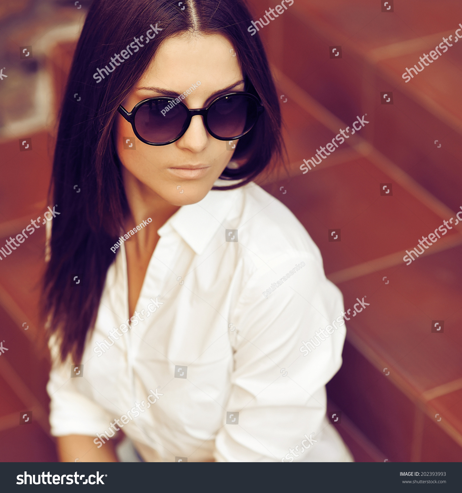 Fashion portrait of young pretty woman in sunglasses #202393993