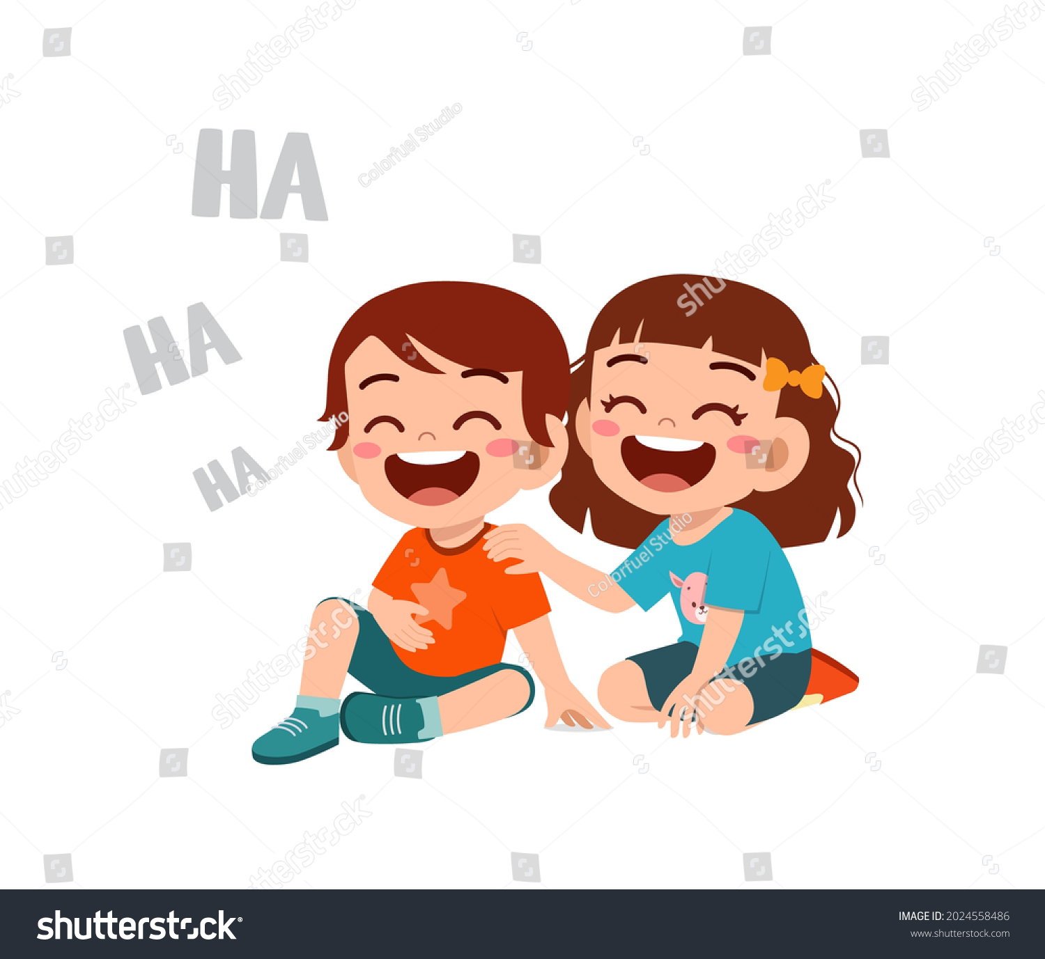 cute little boy laugh together with friend #2024558486