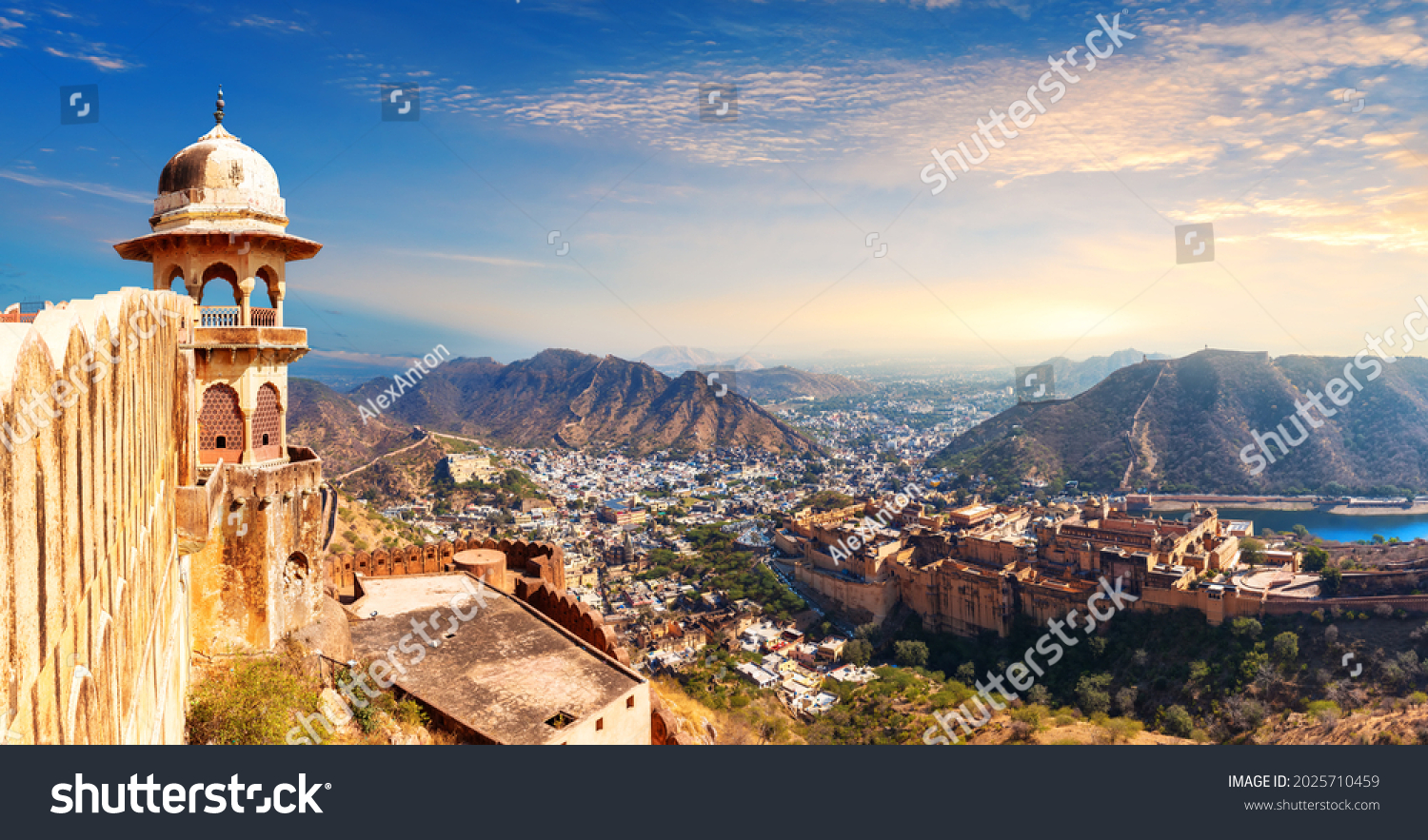 Panorama of Jaipur or the Pink City, view on Amber Fort, India #2025710459
