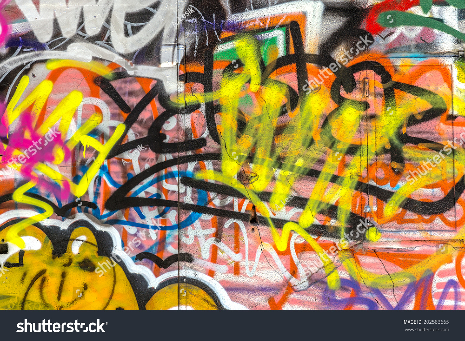 Beautiful street art graffiti. Abstract creative drawing fashion colors on the walls of the city. Urban Contemporary Culture #202583665