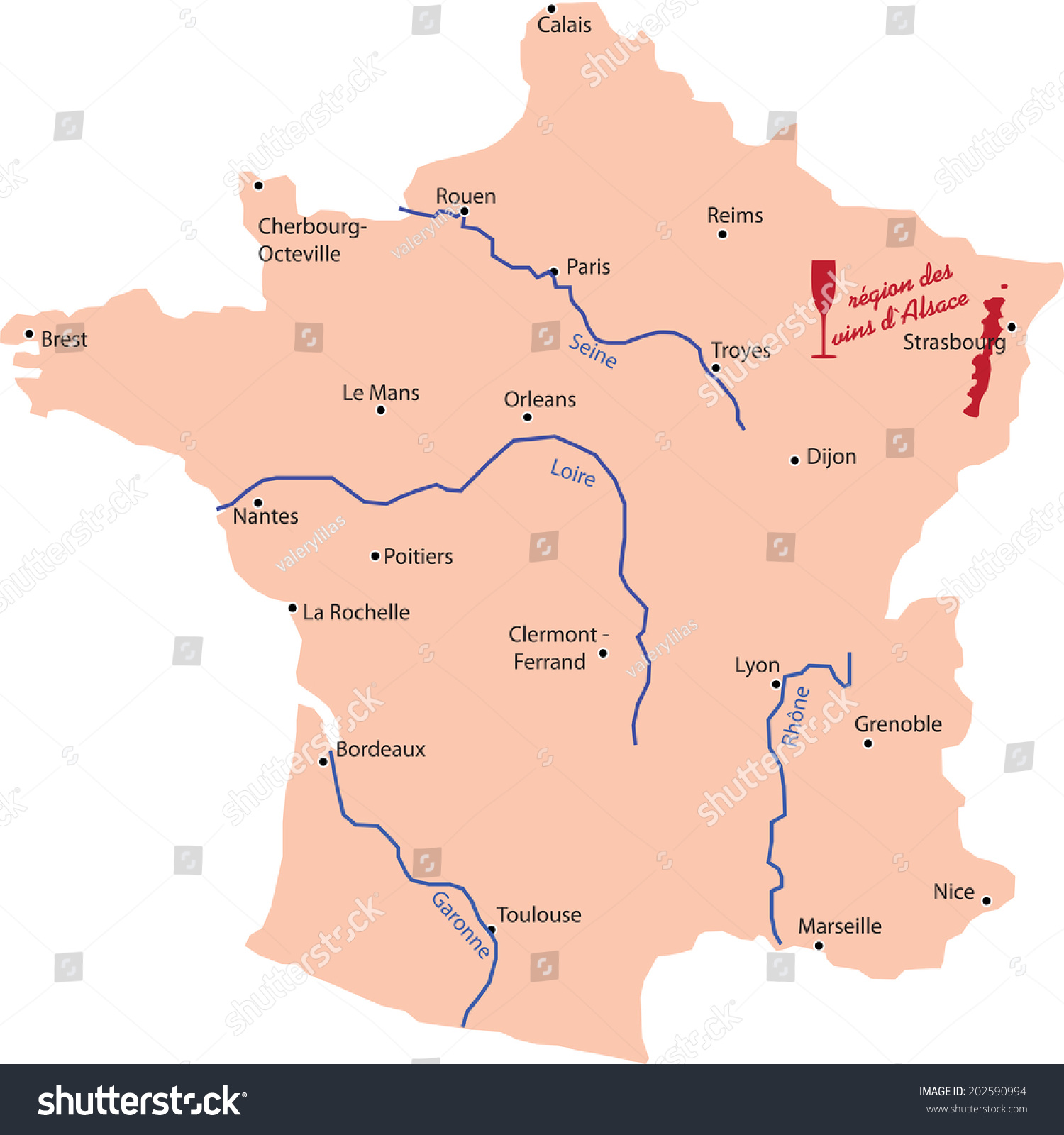 Alsace Wine Region Map - Royalty Free Stock Vector 202590994 - Avopix.com