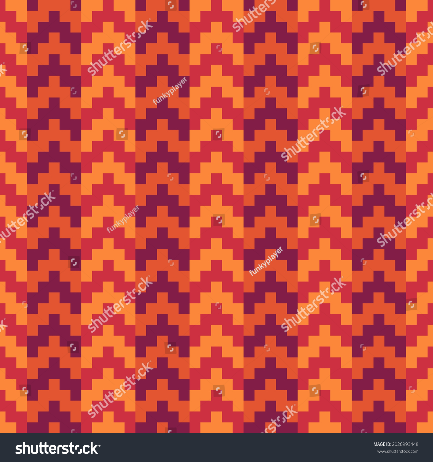 Seamless pattern. Chevrons background. Traditional architecture wallpaper. Ancient motif. Manji mosaic. Oriental ornament. Geometric digital paper. Ethnic print. Vector art work #2026993448