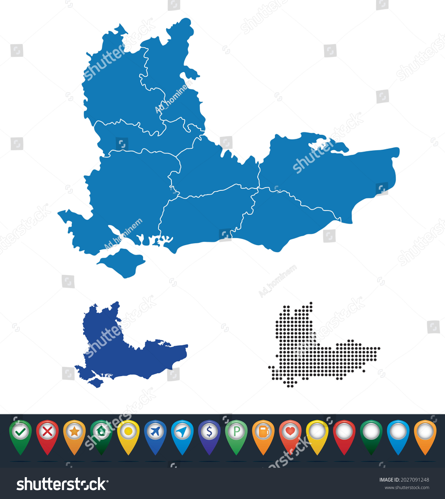 Set Maps Of South East England Regions - Royalty Free Stock Vector 