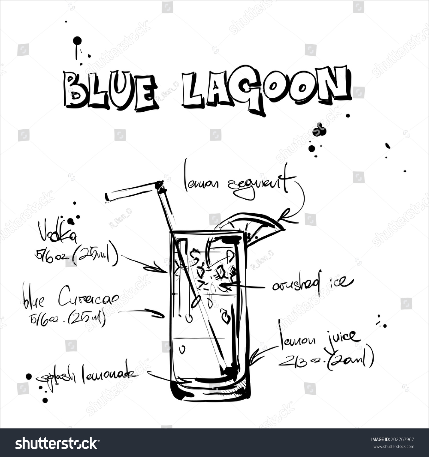 Hand Drawn Illustration Of Cocktail Blue Lagoon Royalty Free Stock Vector 202767967 8044