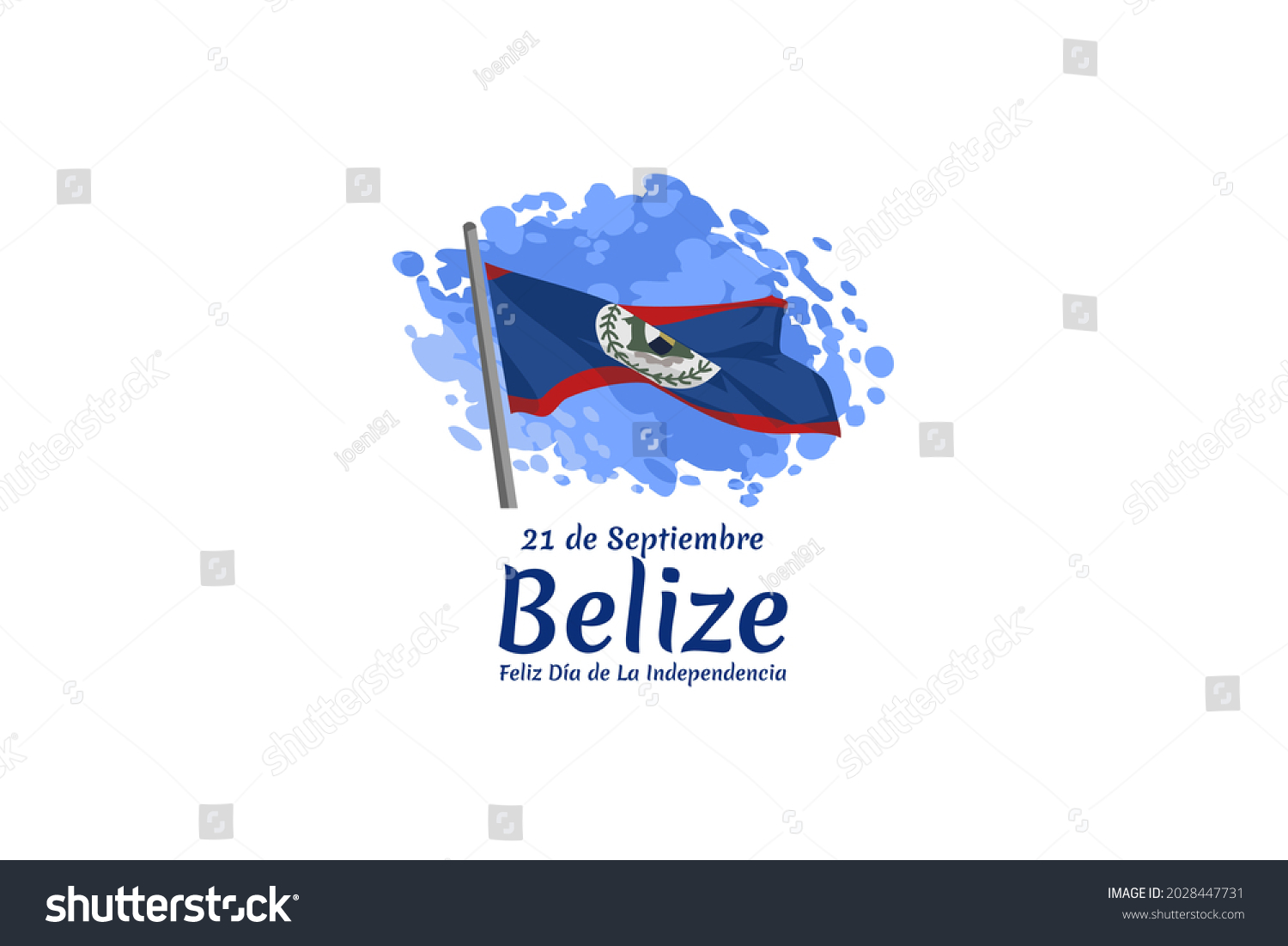 Translation: September 21, Belize, Happy Independence day. Happy Independence Day of Belize vector illustration. Suitable for greeting card, poster and banner. #2028447731