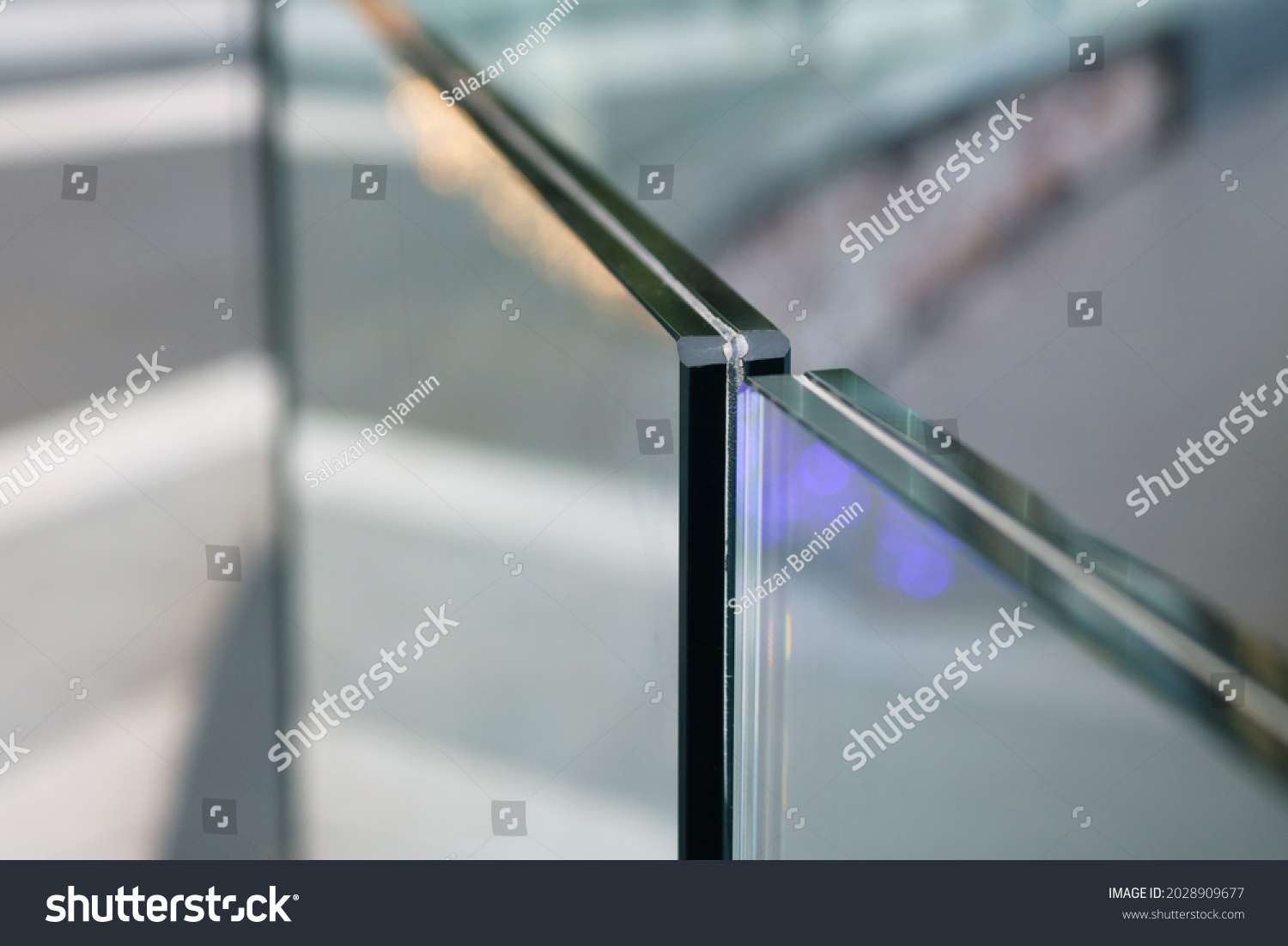Frameless laminated tempered glass balcony railing. #2028909677