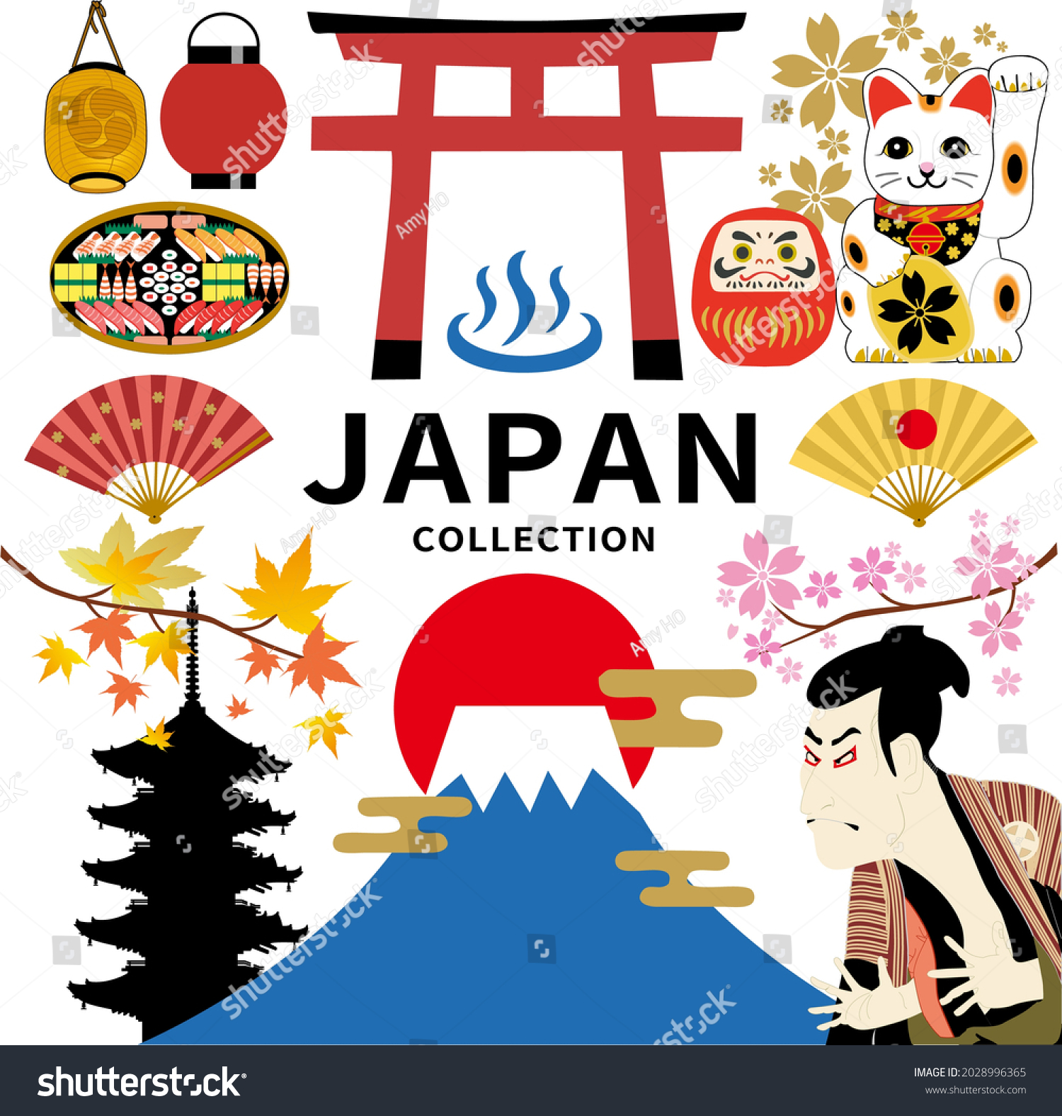 Japanese national symbols set icons - Royalty Free Stock Vector ...