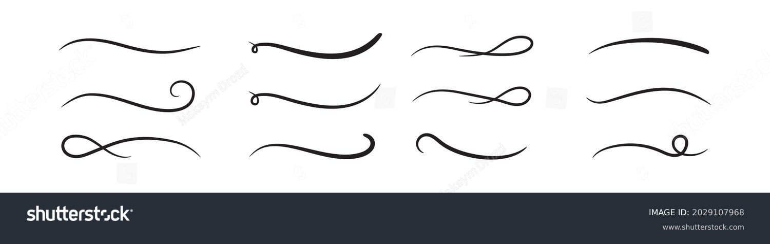 Hand drawn collection of curly swishes, swashes, swoops. Calligraphy swirl. Highlight text elements. Vector illustration. #2029107968