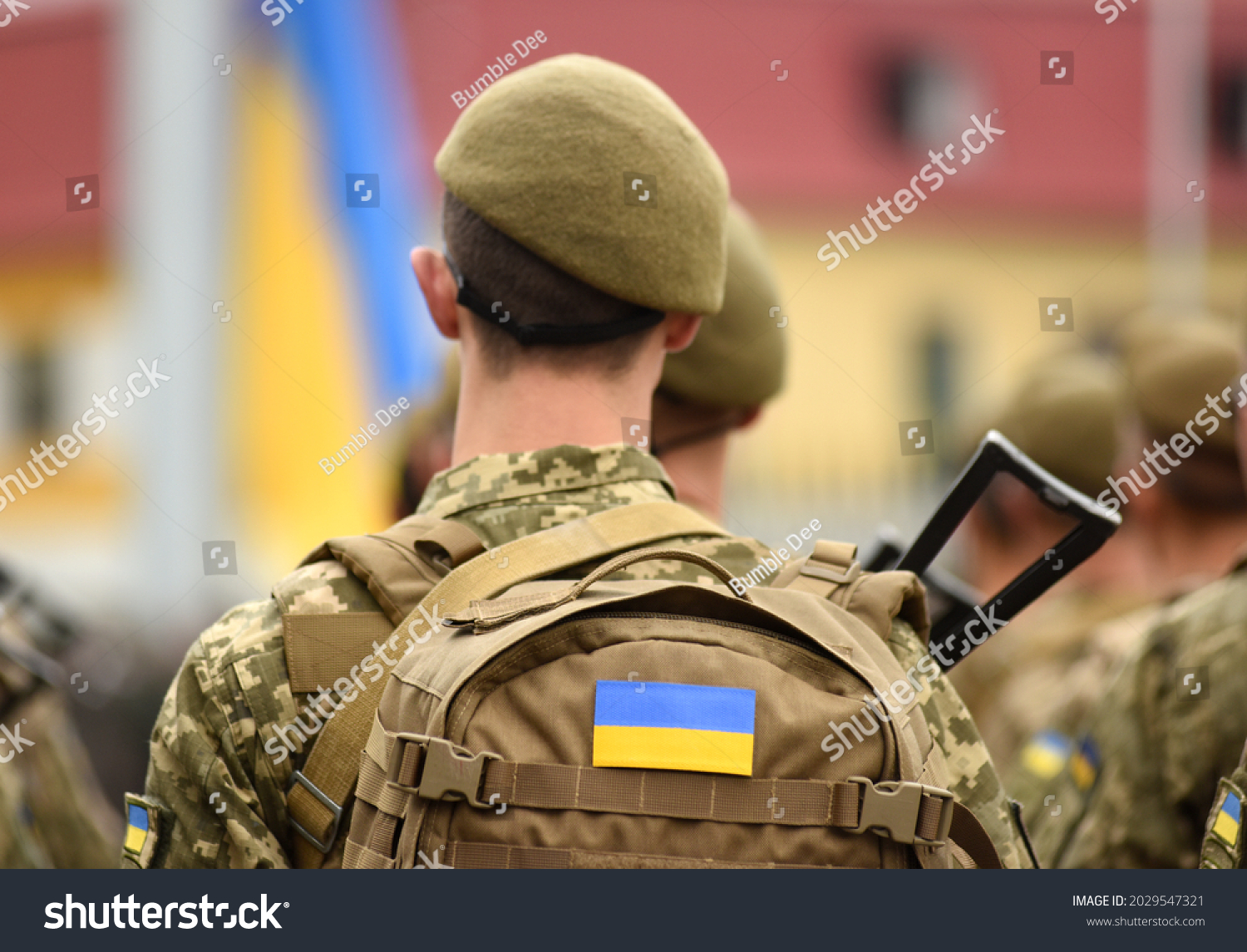Ukrainian soldier. Ukrainian in army. Ukrainian flag on military uniform. Troops of Ukraine. #2029547321