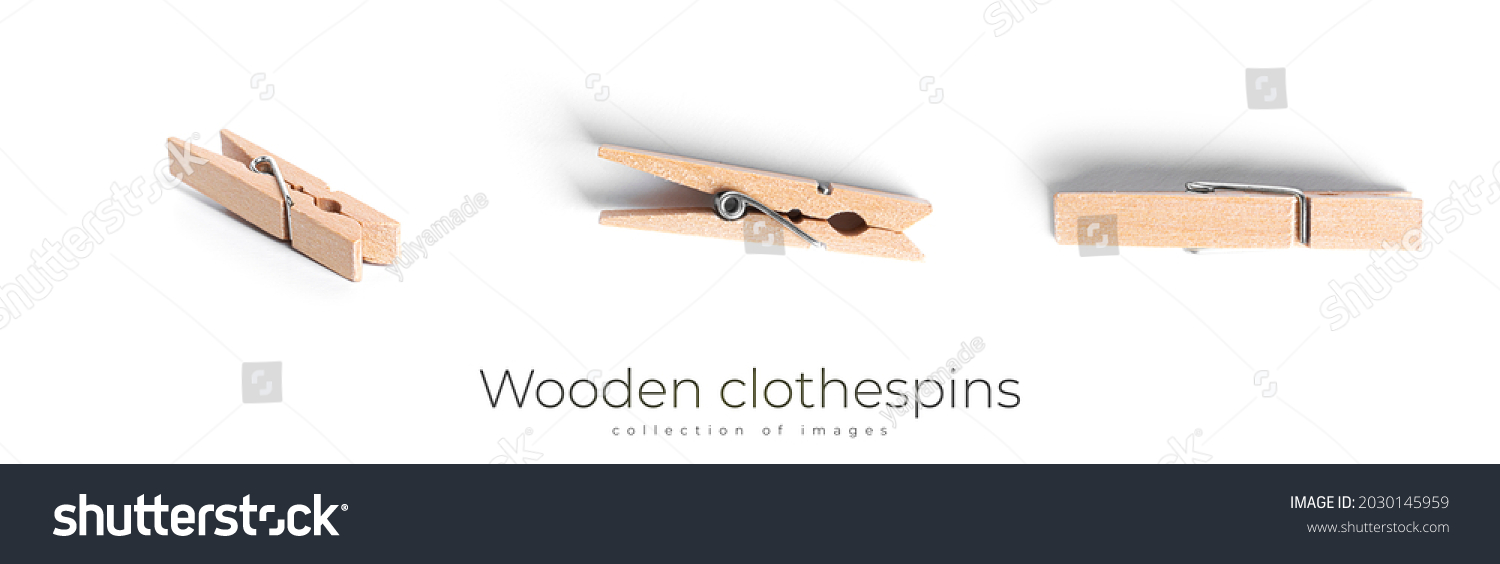Wooden clothespins isolated on a white background. High quality photo #2030145959