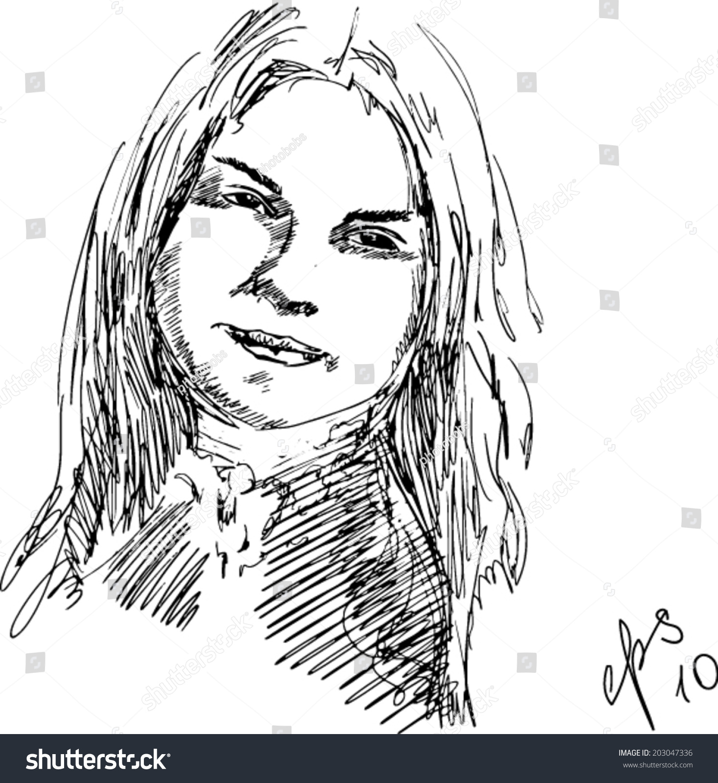 pencil sketch of girl - Royalty Free Stock Vector 203047336 - Avopix.com