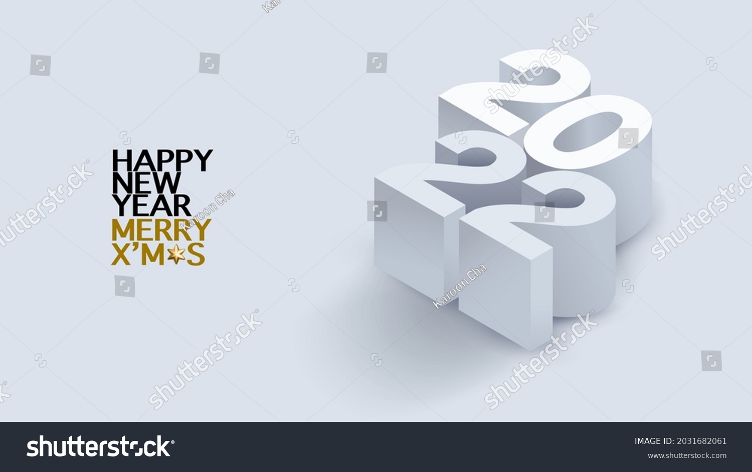 2022 calligraphy with 3d numbers on white background of Happy New Year celebration for flyers, posters, business decoration sign, brochure, card, banner, postcard. Vector illustration #2031682061