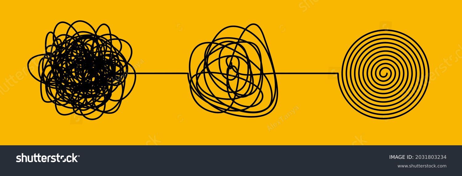 Tangle and untangle, psychotherapy and psychology concept. Tangled vector line illustration. Doodle. Abstract change graphic. Problems solution creative design concept. #2031803234