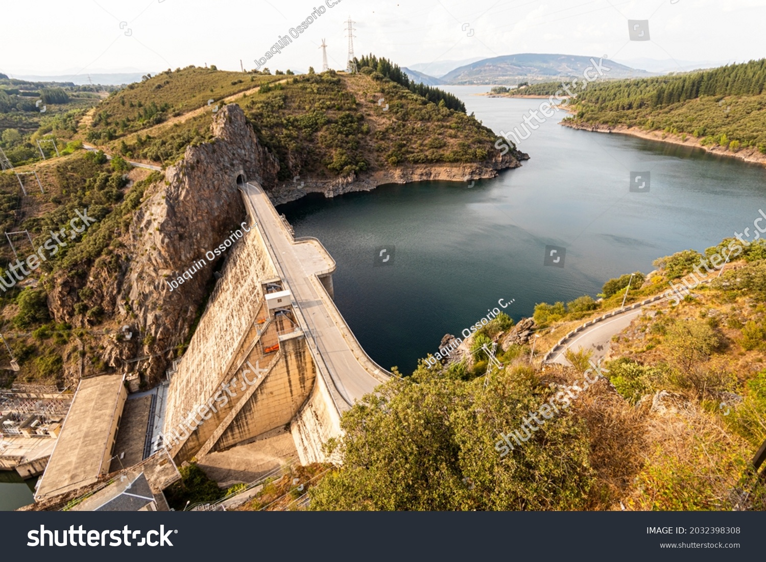 Ponferrada, Spain. The Presa or Embalse de Barcena (Barcena Dam), a gravity dam in the El Bierzo region with a hydroelectric power station #2032398308
