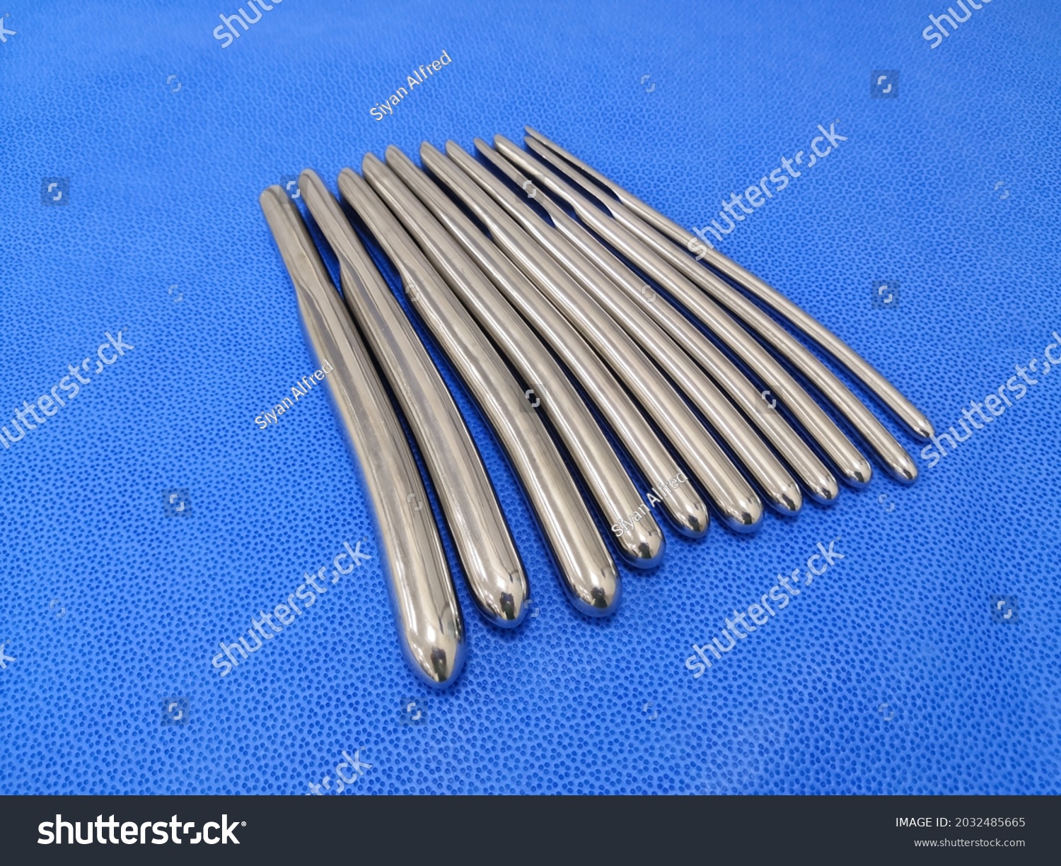 Closeup Image of Medical Surgical Single End Urethral Dilator Set In Different Size Using For Medical Examination  Diagnostic Procedure. Selective Focus #2032485665