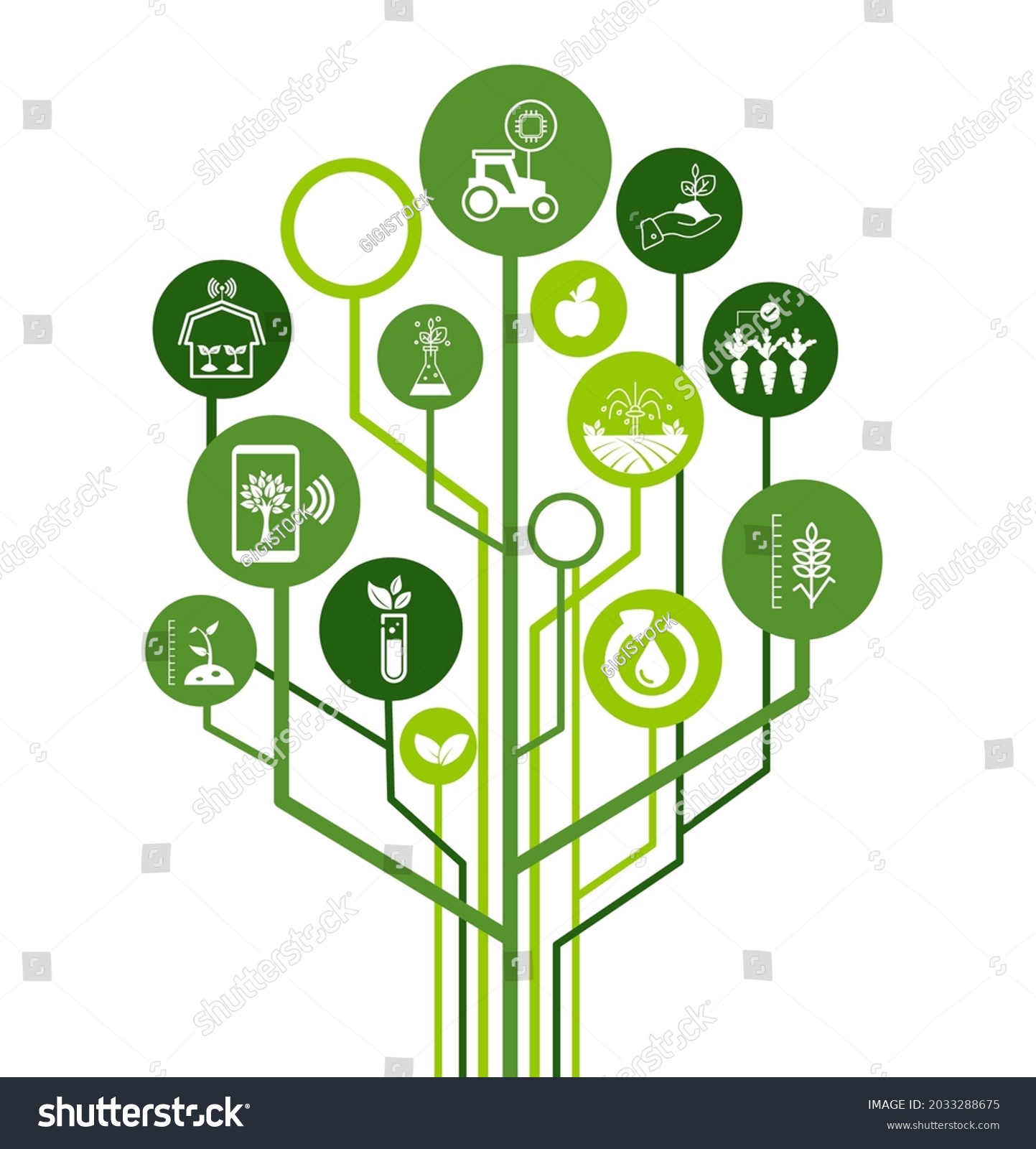 smart farm or agritech vector illustration. Banner with connected icons related to smart agriculture technology, digital iot farming methods and farm automation.  #2033288675