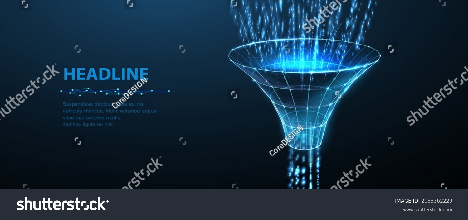 Funnel. Customer conversion process, data filter, sale strategy, client flow, web marketing, lead generation, information analysis concept #2033362229
