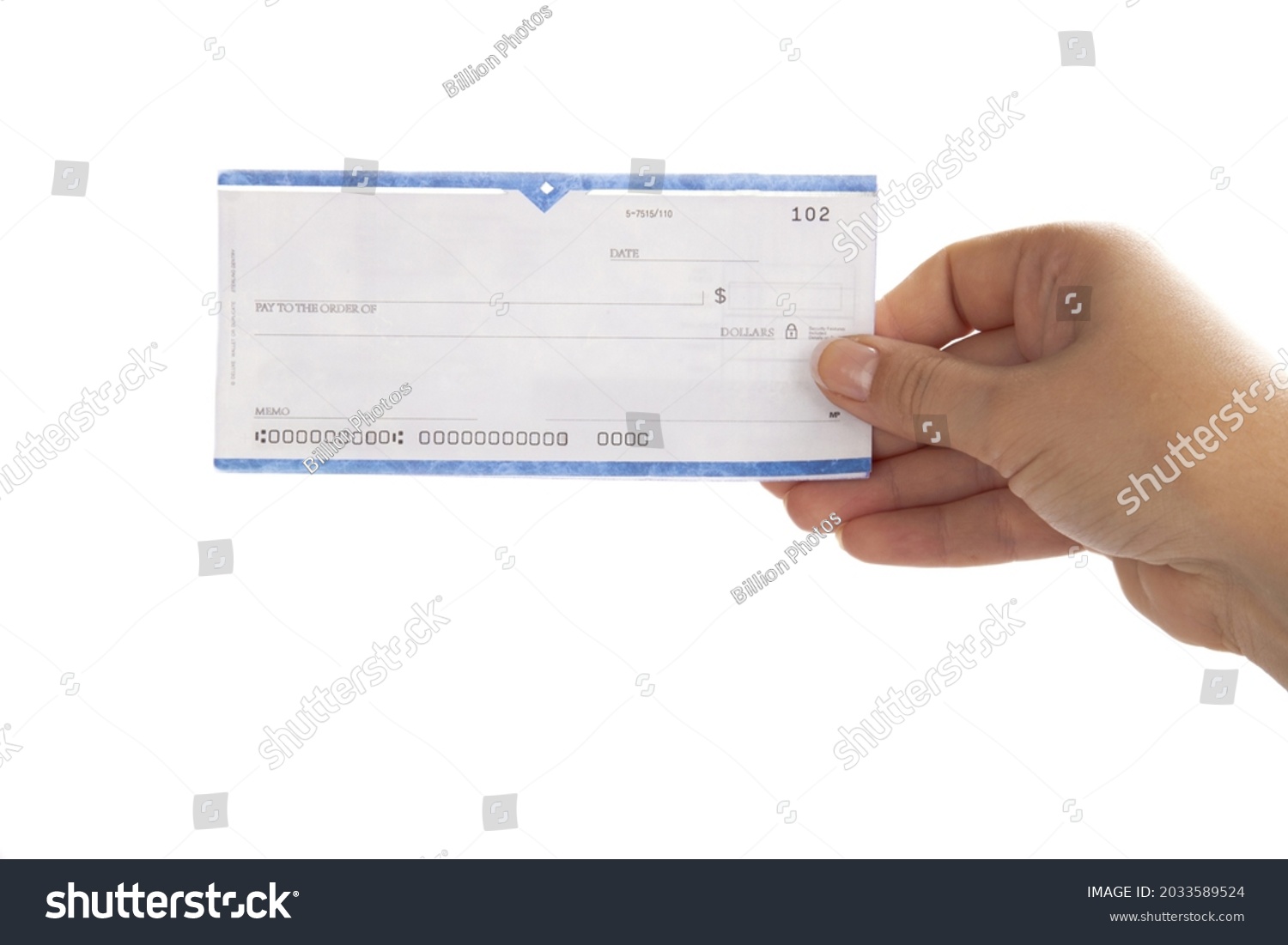 Woman's Hand Holding a Check #2033589524