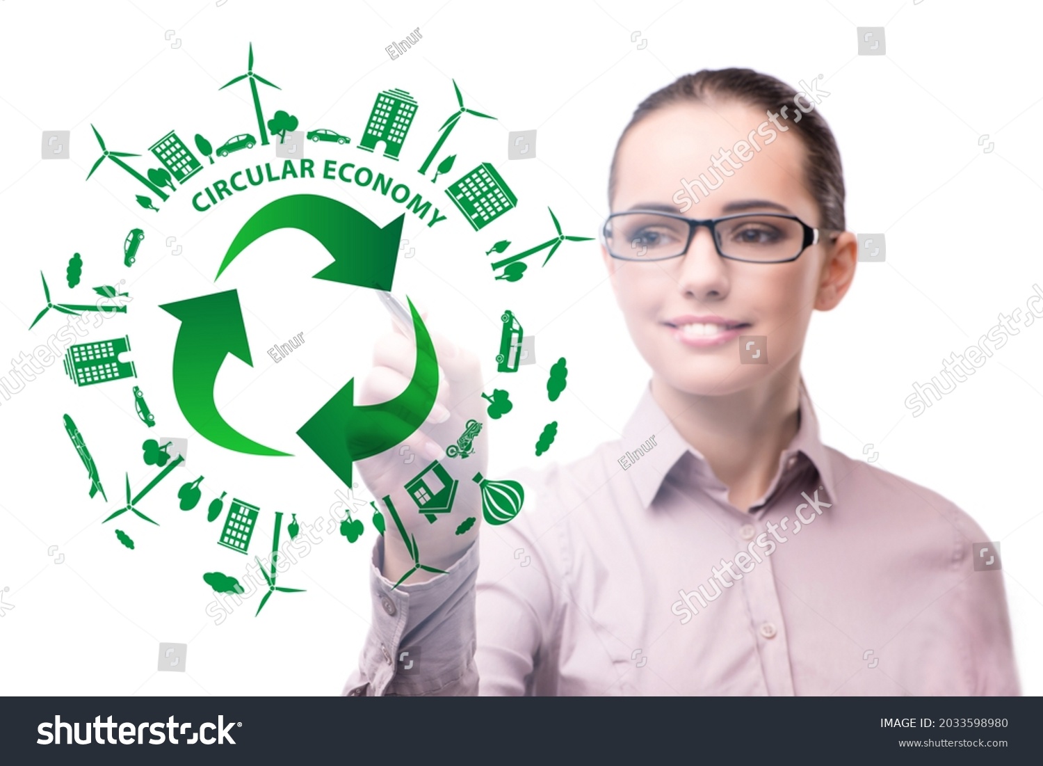Concept of circular economy with businesswoman #2033598980