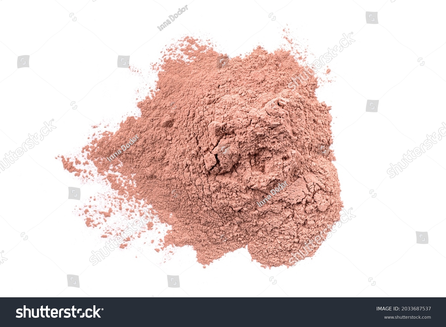 Dry red cosmetic clay isolated on white background. Heap of pink cosmetic clay. #2033687537