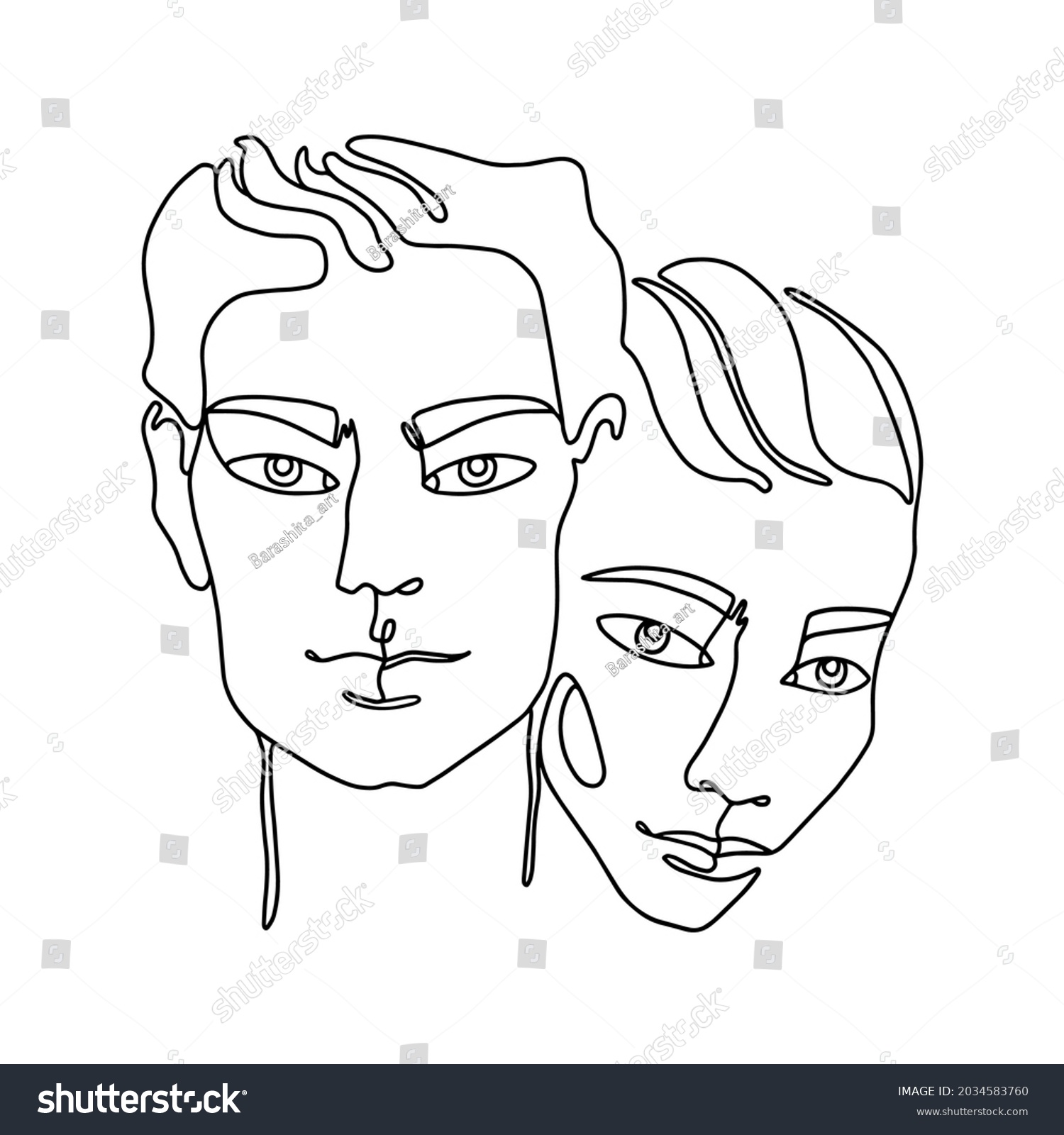 Outline couple silhouettes of head and faces. - Royalty Free Stock ...