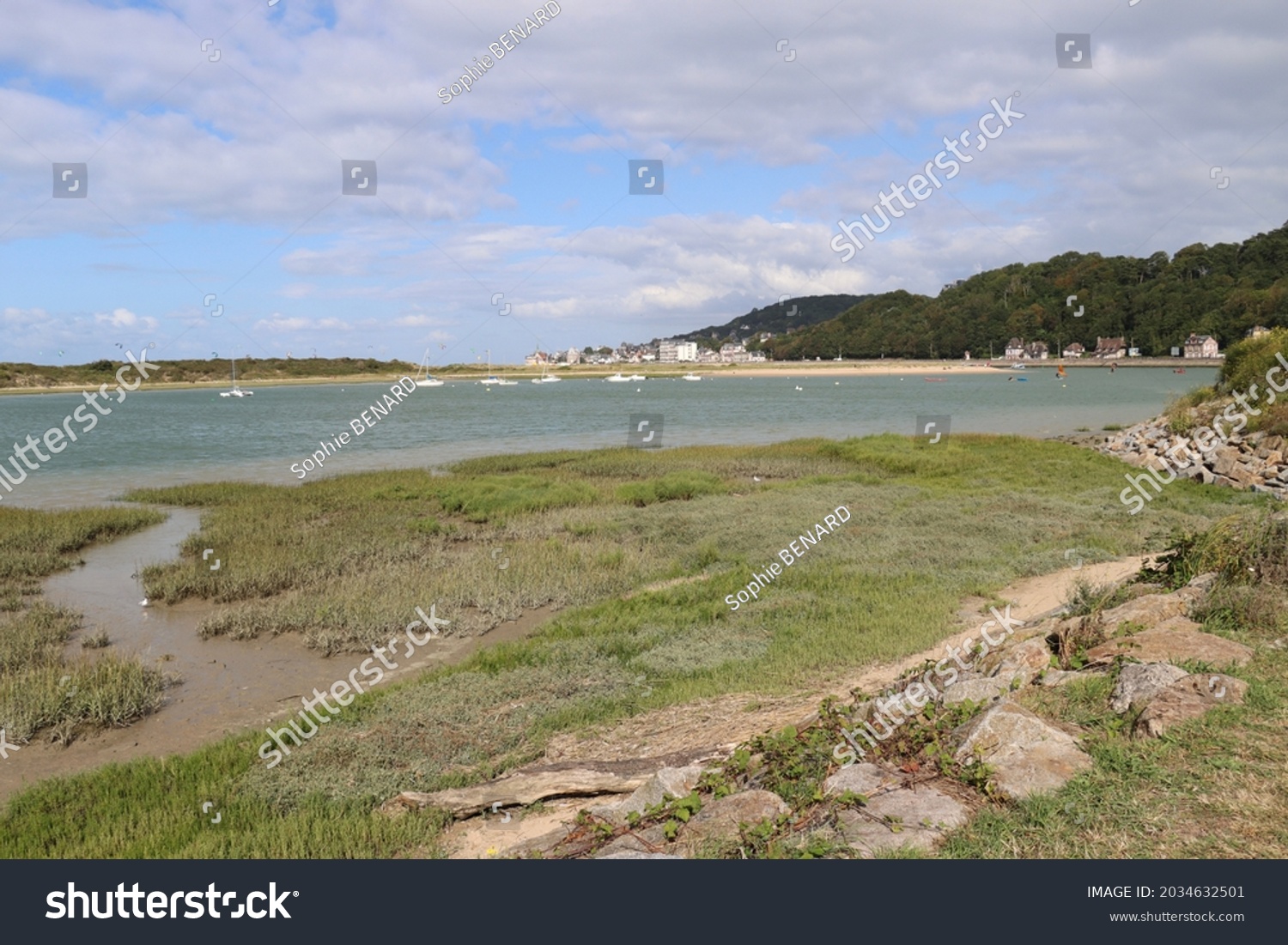 Coastline between the river Dives at Dives Sur Mer and the beach of Houlgate in the French department of Calvados in Normandy #2034632501