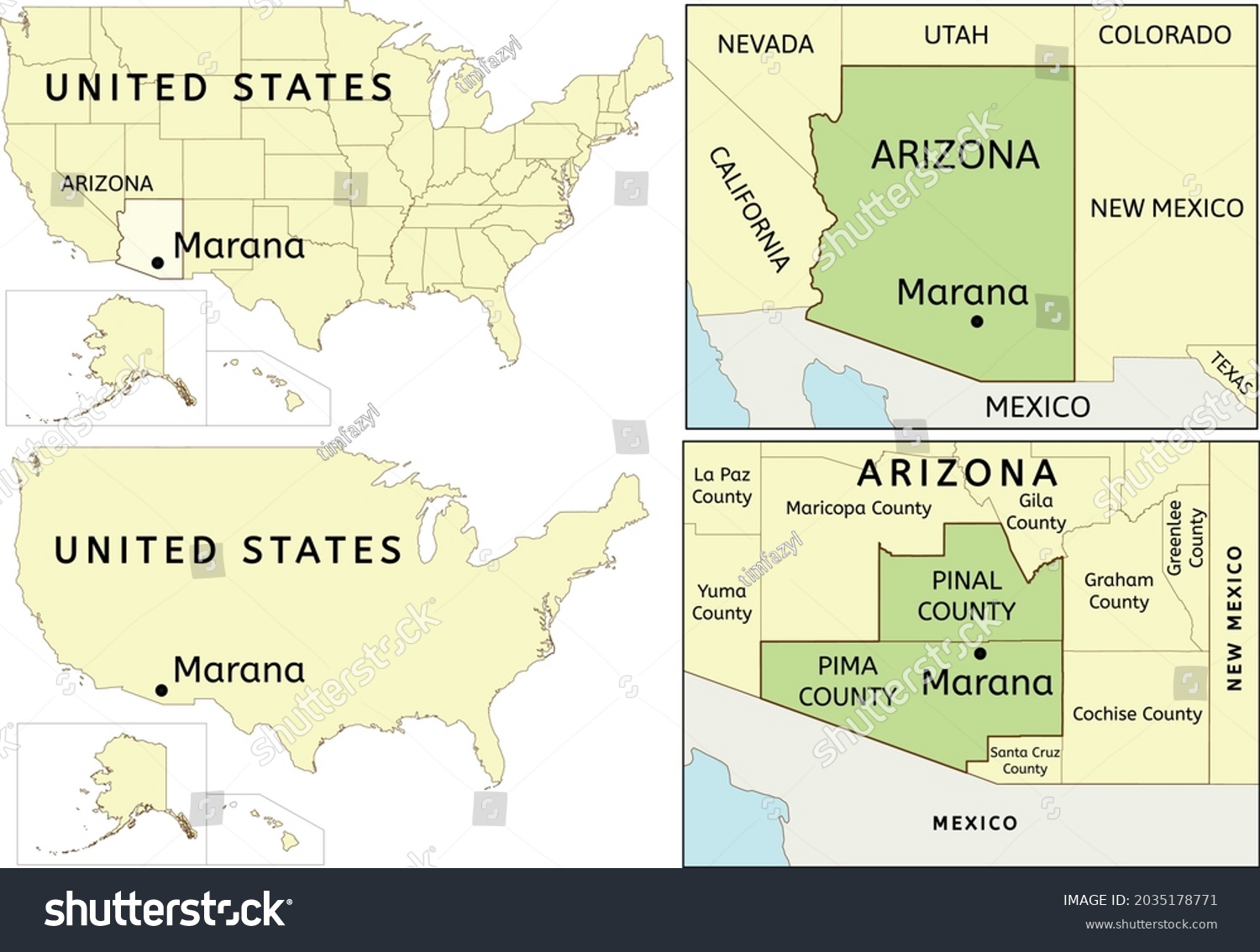 Marana town location on USA, Arizona state , - Royalty Free Stock ...