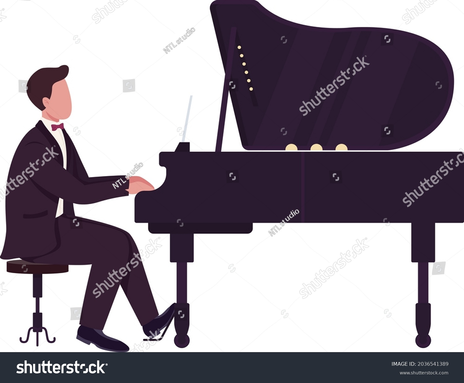 Young man playing grand piano semi flat color - Royalty Free Stock ...