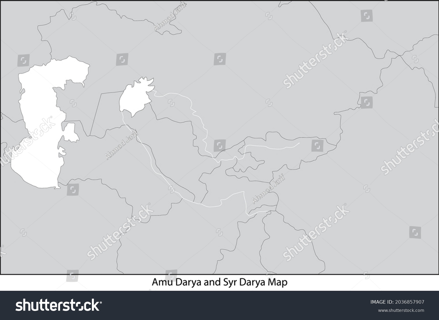 Amu Darya and Syr Darya Map in Black and White, - Royalty Free Stock ...