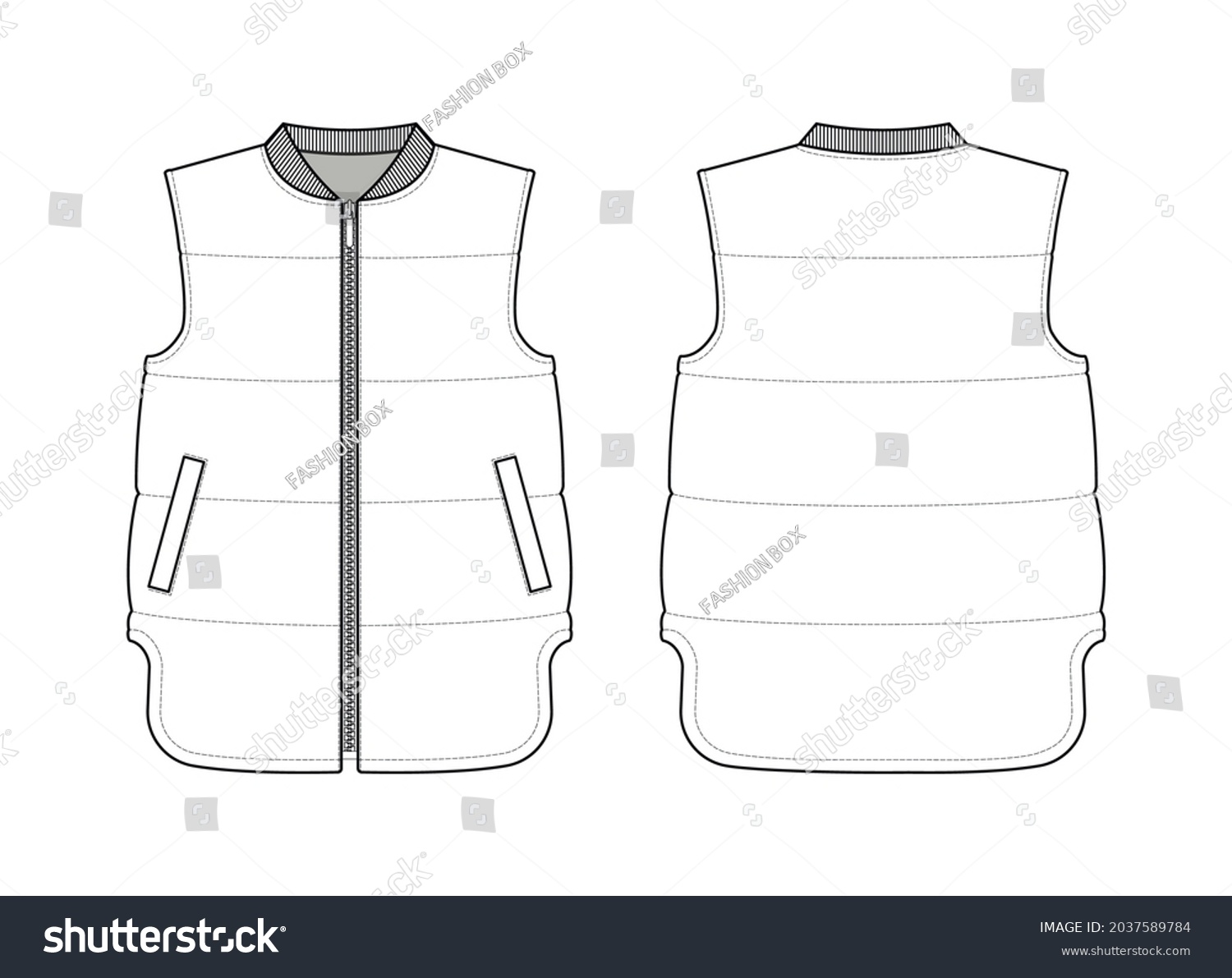 Fashion technical drawing of puffer gilet - Royalty Free Stock Vector ...