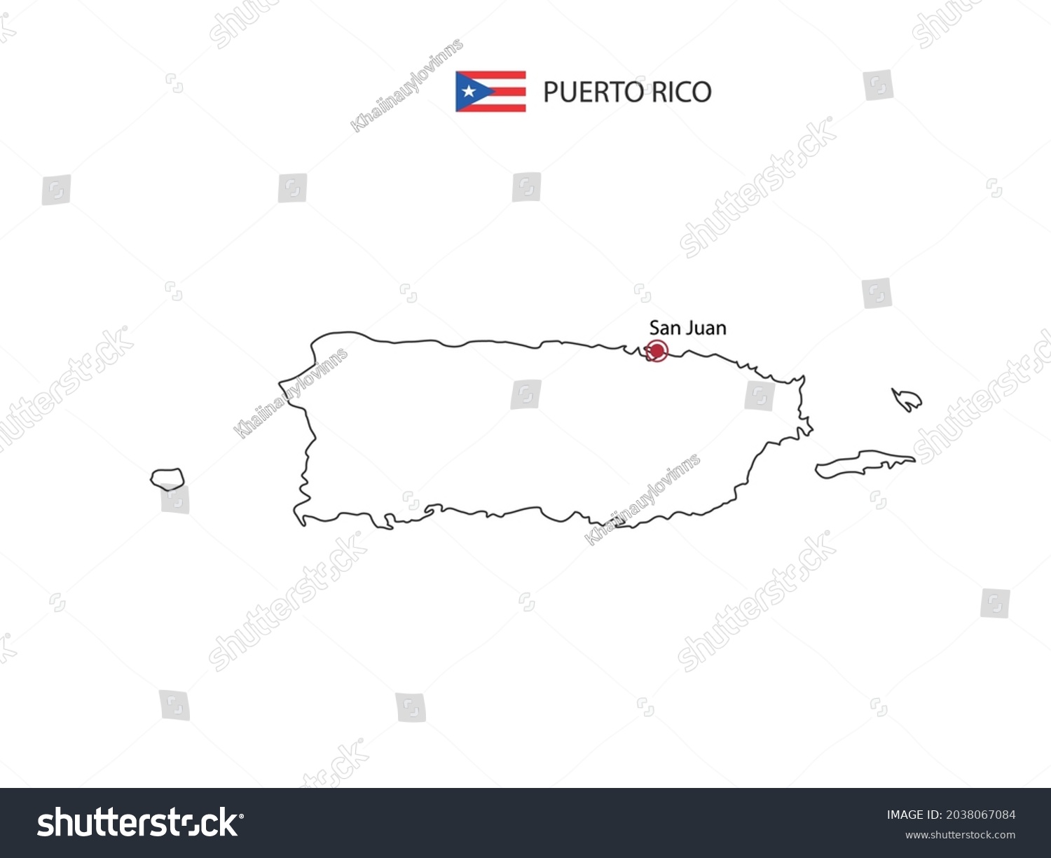 Hand draw thin black line vector of Puerto Rico - Royalty Free Stock ...