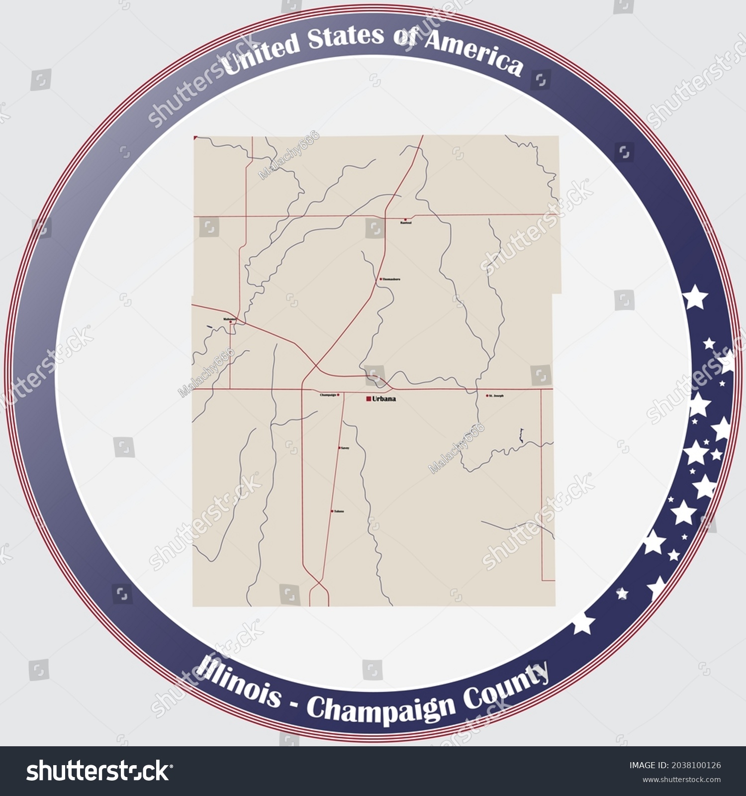 Large and detailed map of Champaign county in - Royalty Free Stock ...