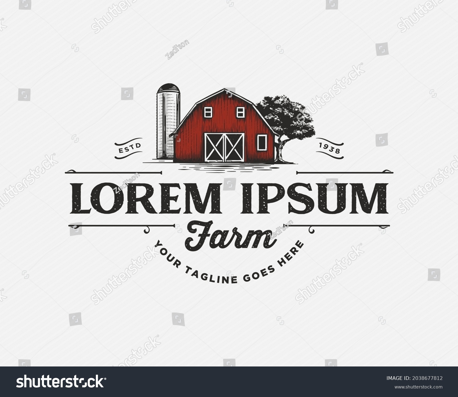 Vintage red barn farm logo design #2038677812