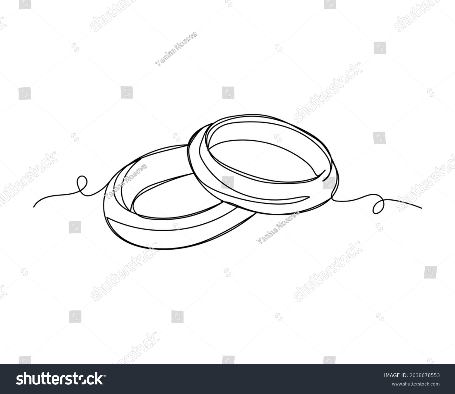Continuous one line drawing of elegant wedding ring icon in silhouette on a white background. Linear stylized. #2038678553