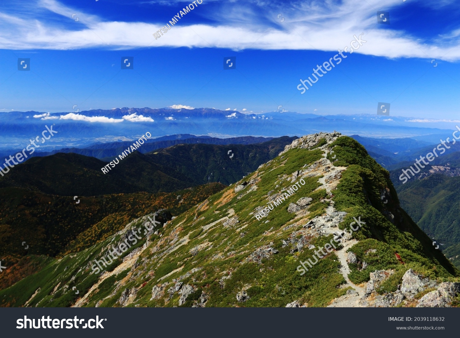 superb view of central alps from the summit of Mt.Shiomi in the Southern Alps,ina city,nagano prefecture,japan. #2039118632
