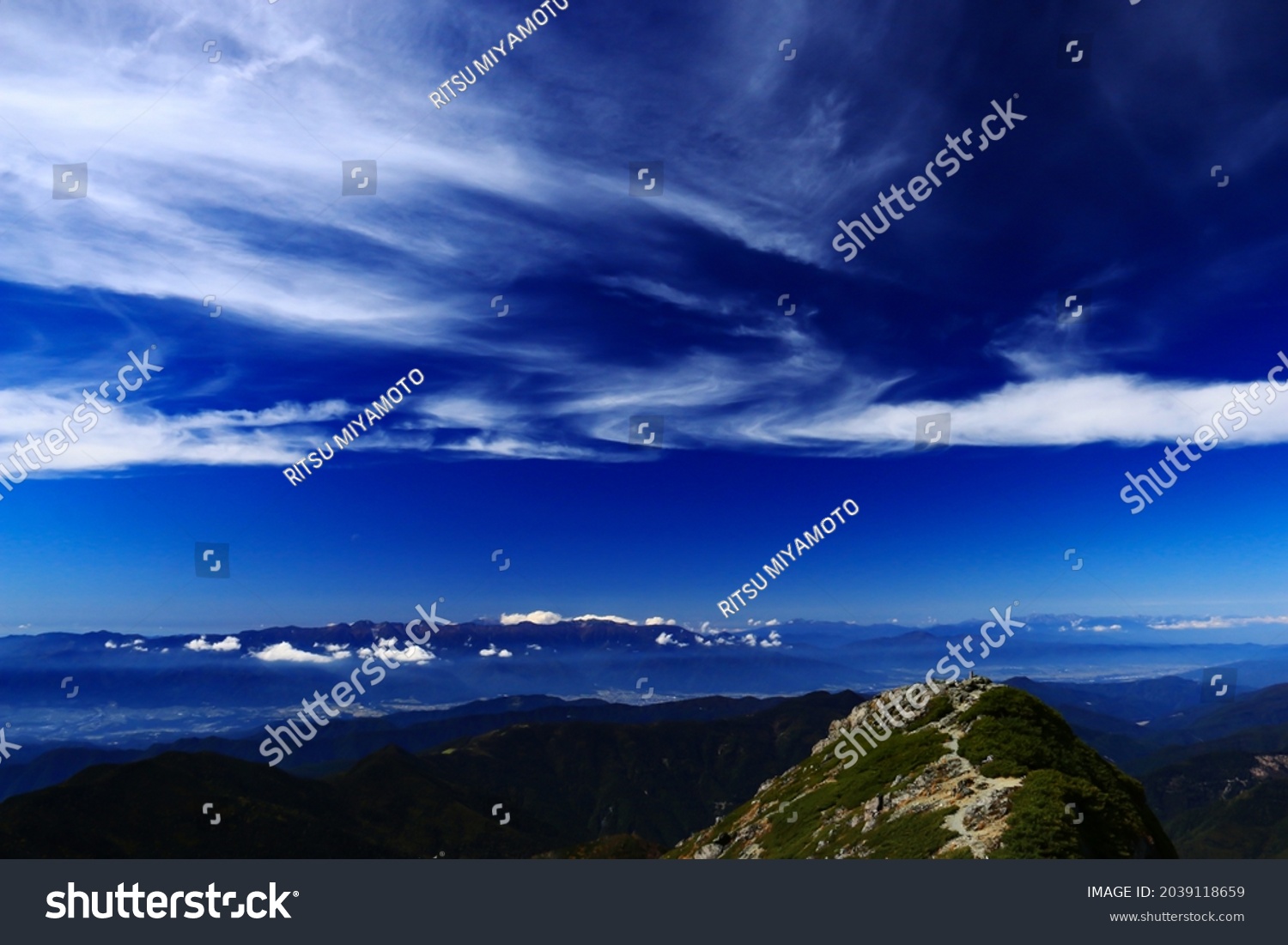 superb view of central alps from the summit of Mt.Shiomi in the Southern Alps,ina city,nagano prefecture,japan. #2039118659