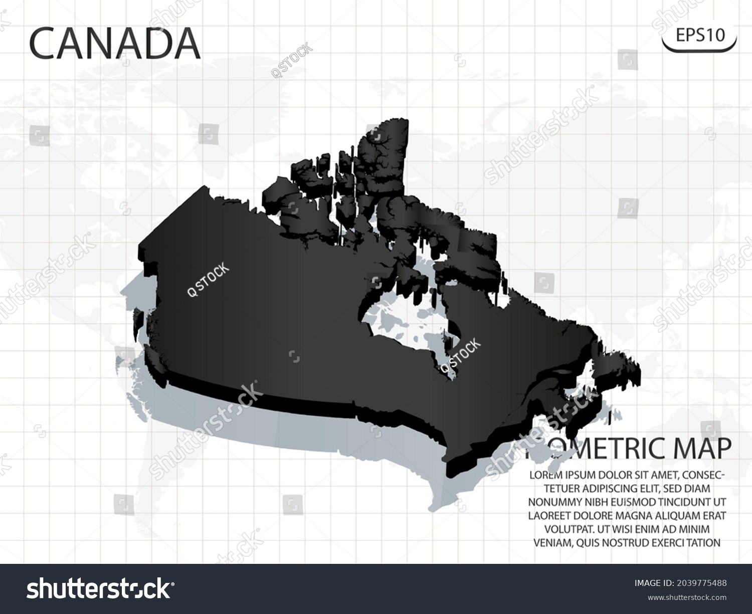 3D Map black of Canada on world map background - Royalty Free Stock