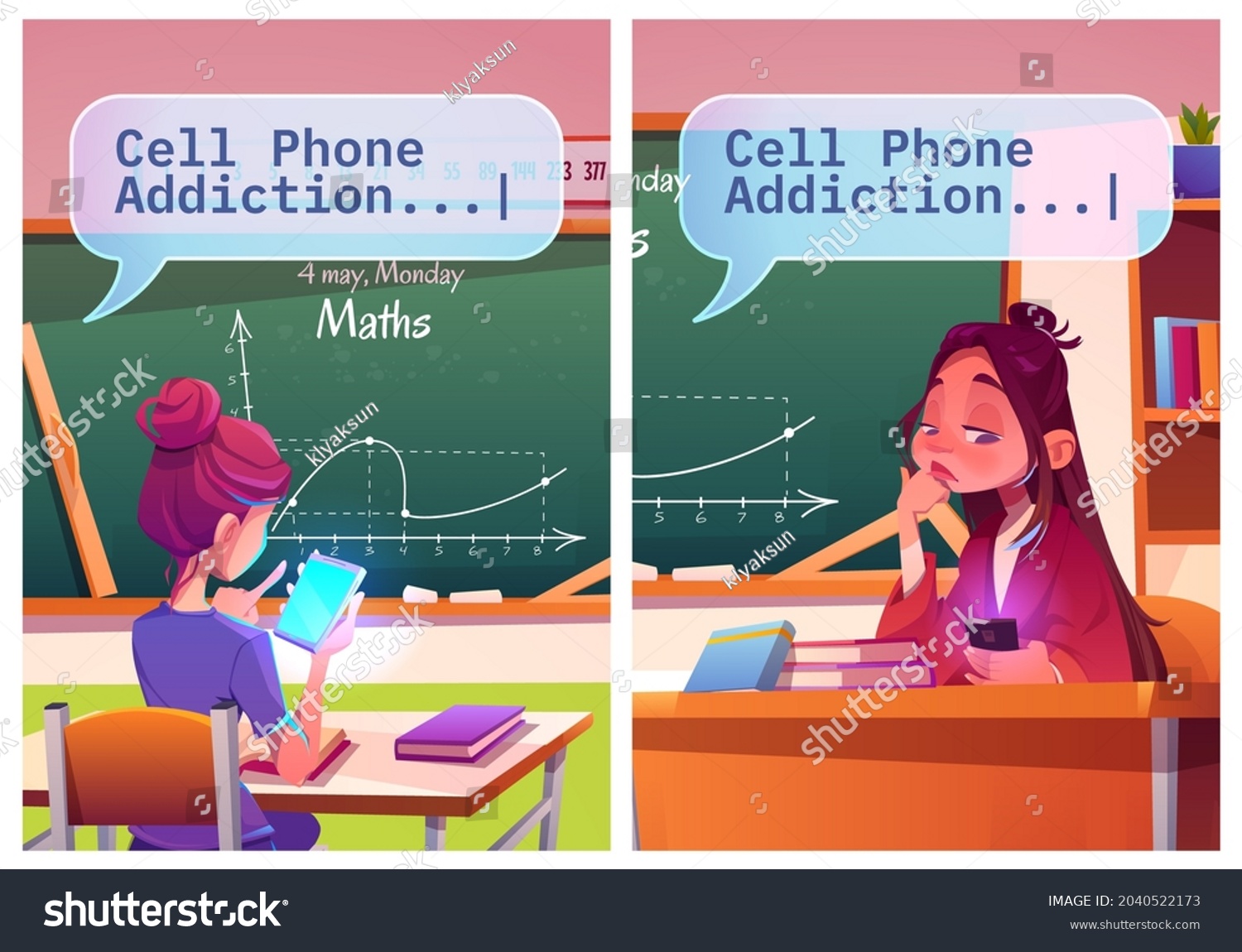 Cell Phone Addiction Cartoon Posters Boring Royalty Free Stock Vector 2040522173 