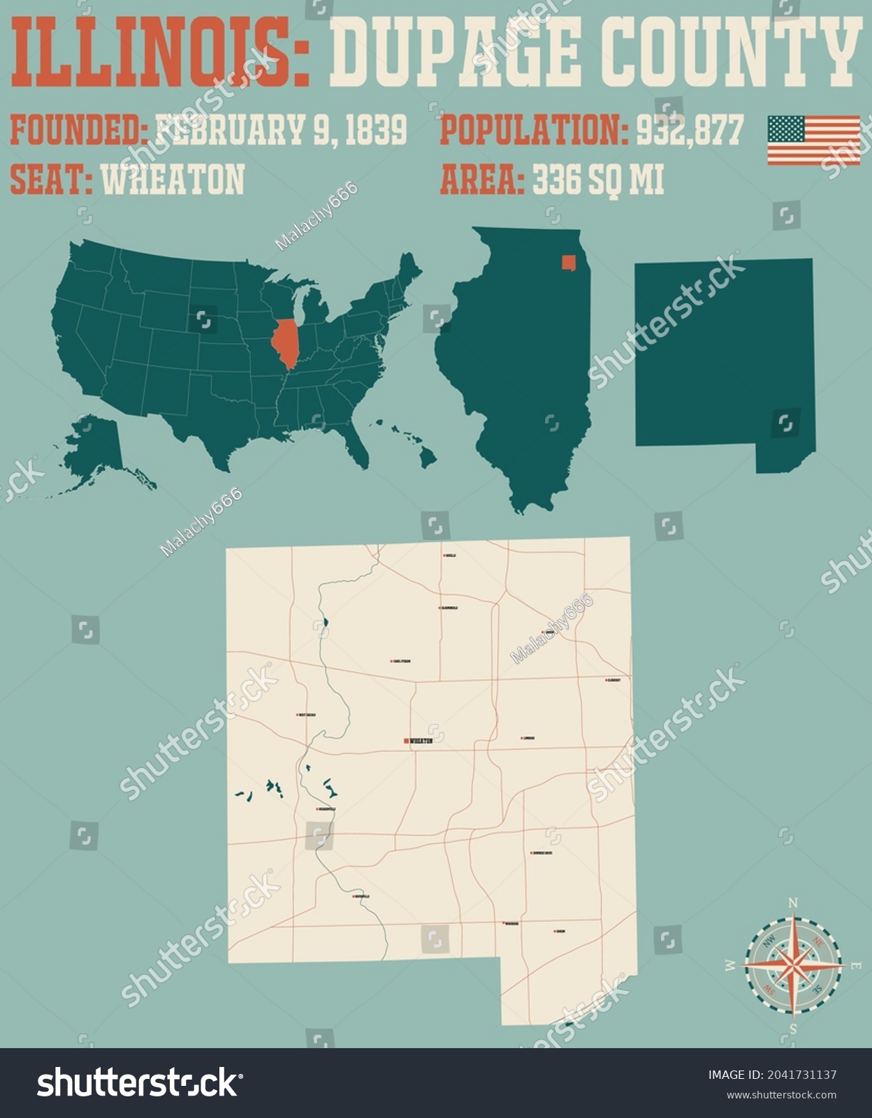 Large and detailed map of DuPage county in - Royalty Free Stock Vector ...