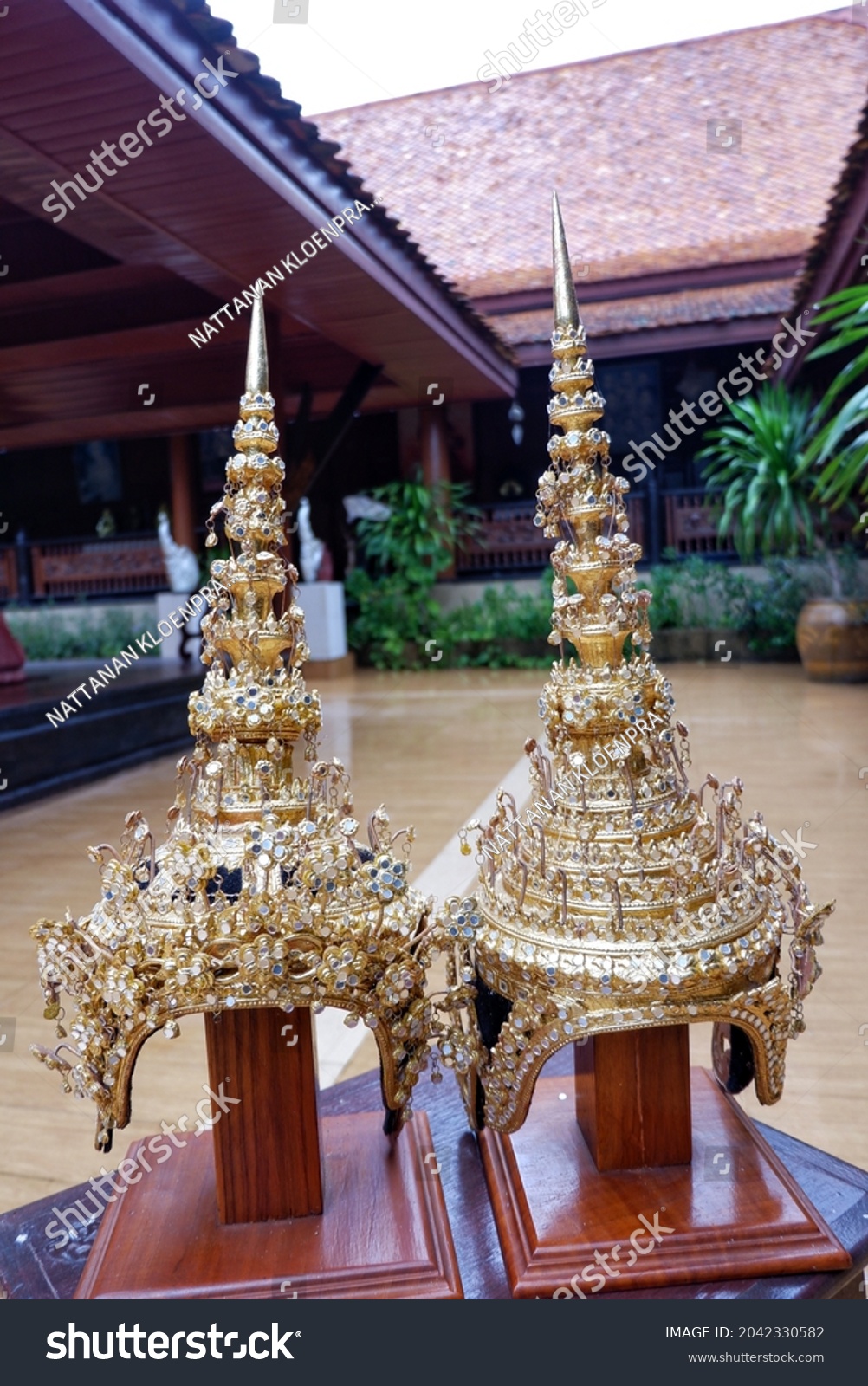 Thai theatrical​ crown​(Headdress)​ is a headdress shaped like a crown. #2042330582