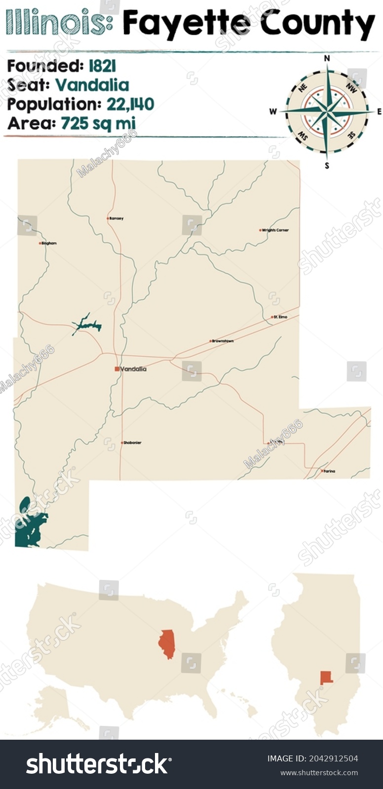 Large and detailed map of Fayette county in - Royalty Free Stock Vector ...