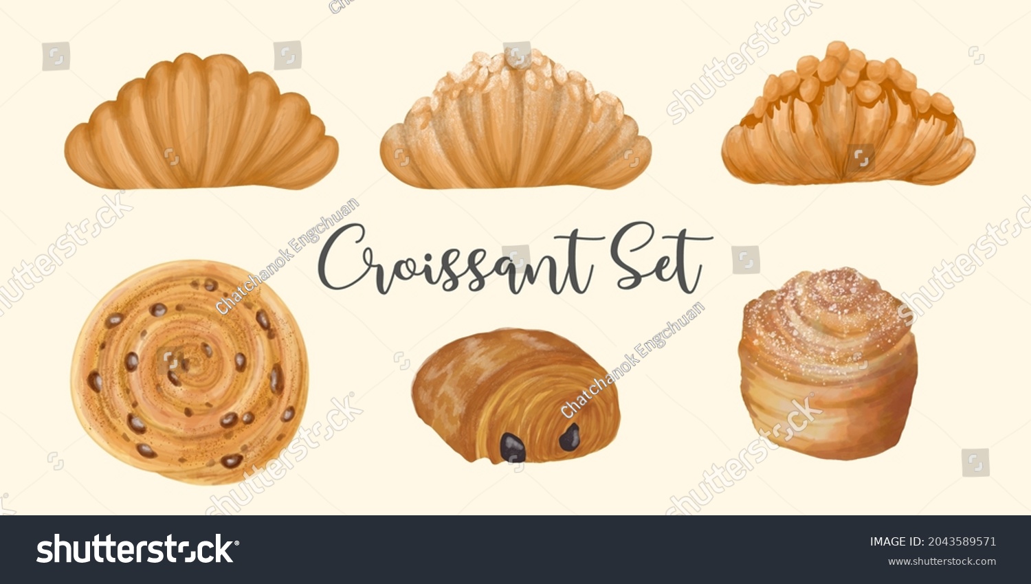 Croissants set digital watercolor painting. Good - Royalty Free Stock ...