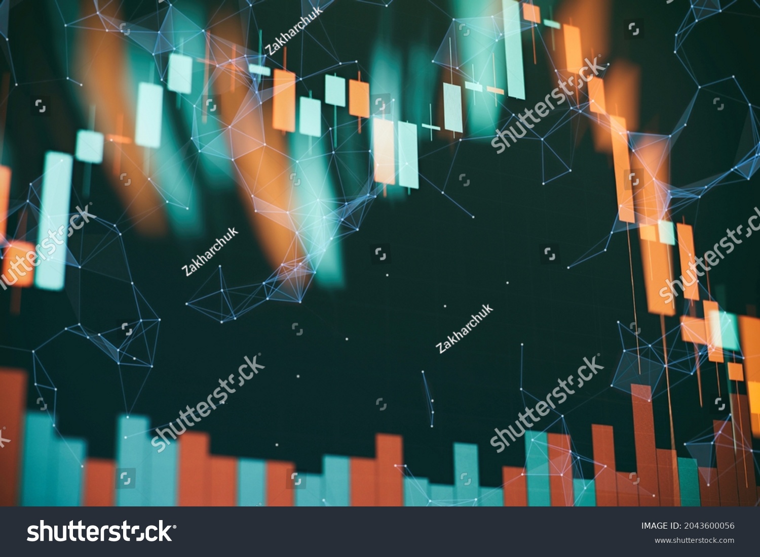 indicators including volume analysis for professional technical analysis on the monitor of a computer. Fundamental and technical analysis concept. #2043600056